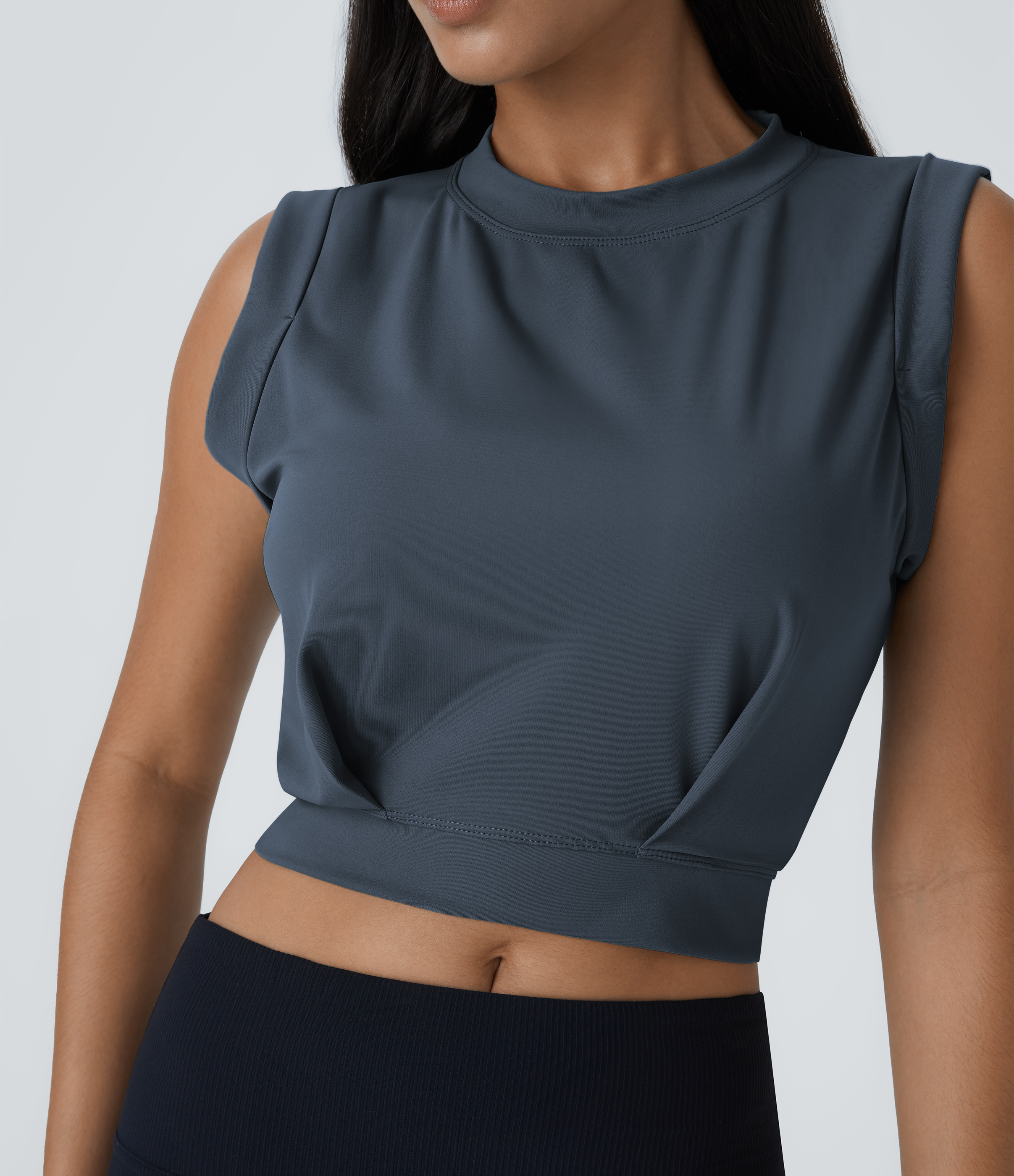 Halara Crew Neck Sleeveless Cropped Yoga Tank Top Tank Top - Deep Navy - L golf tops halter top tunic tops sleeveless tops backless top 