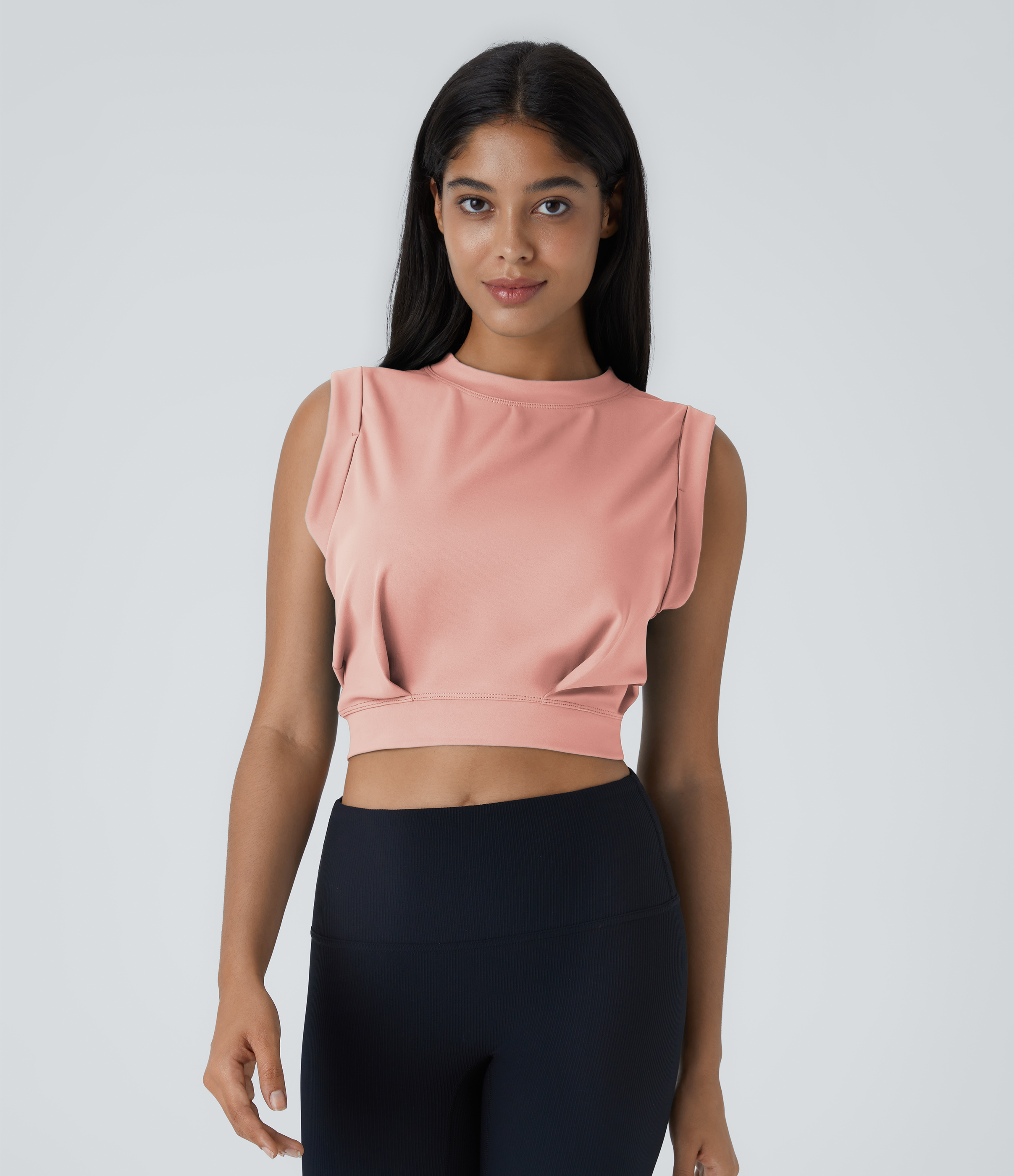 Halara Crew Neck Sleeveless Cropped Yoga Tank Top Tank Top - Blossom - S golf tops halter top tunic tops sleeveless tops backless top 