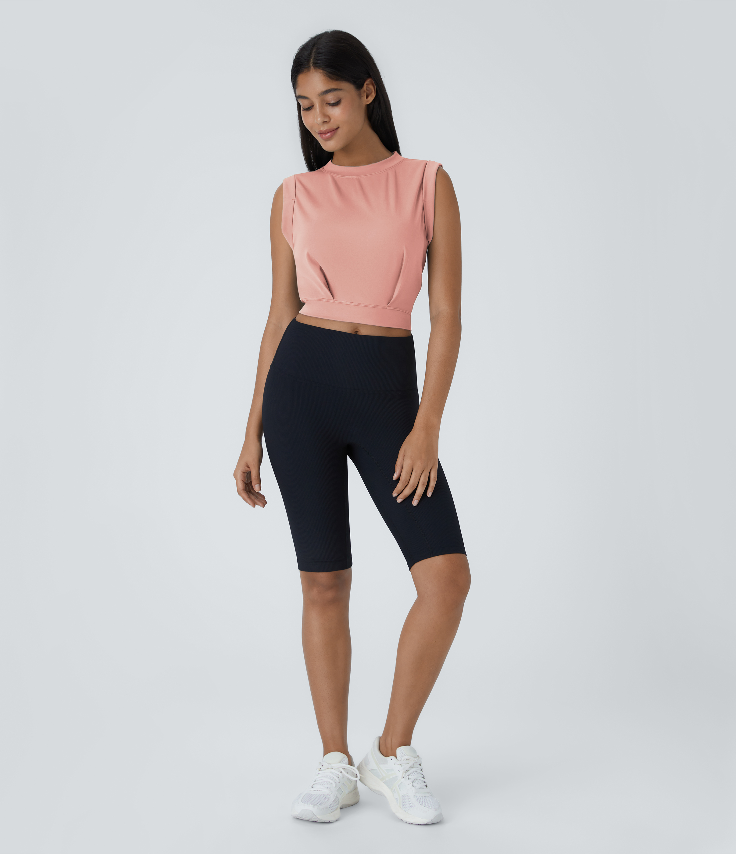 Halara Crew Neck Sleeveless Cropped Yoga Tank Top Tank Top - Blossom - S golf tops halter top tunic tops sleeveless tops backless top 