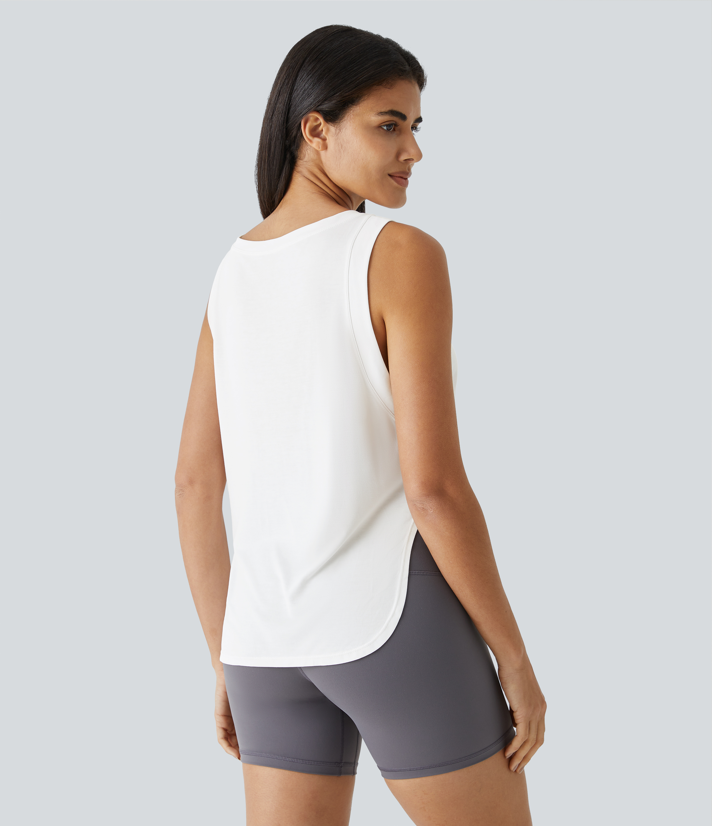 Halara Round Neck Split Hem Casual Tank Top Tank Top - White - XS golf tops halter top tunic tops sleeveless tops backless top 