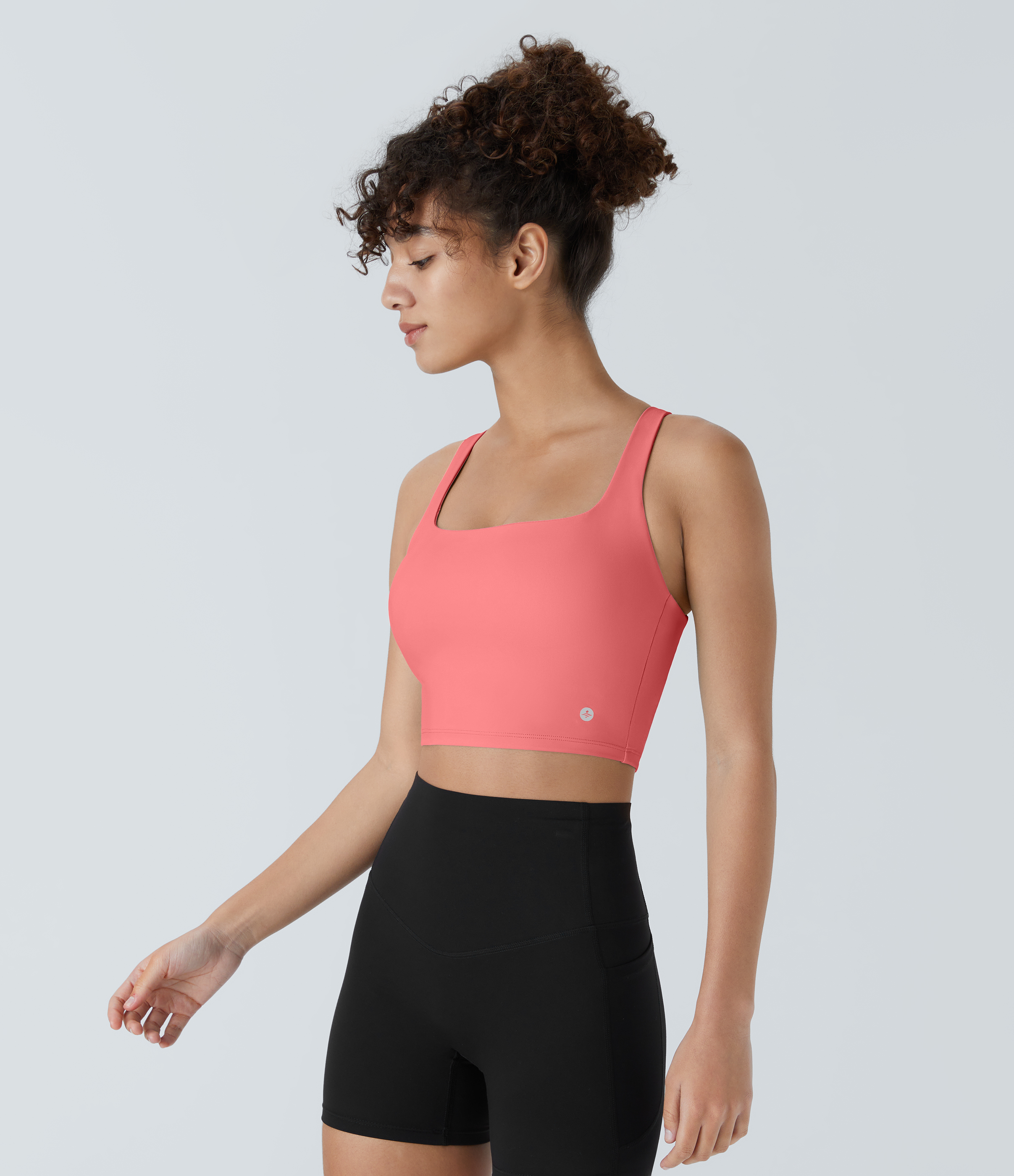 Halara Cloudfulв„ў Air Fabric Square Neck Backless Crisscross Cropped Cool Touch Yoga Tank Top Tank Top - Shell Pink - XS golf tops halter top 