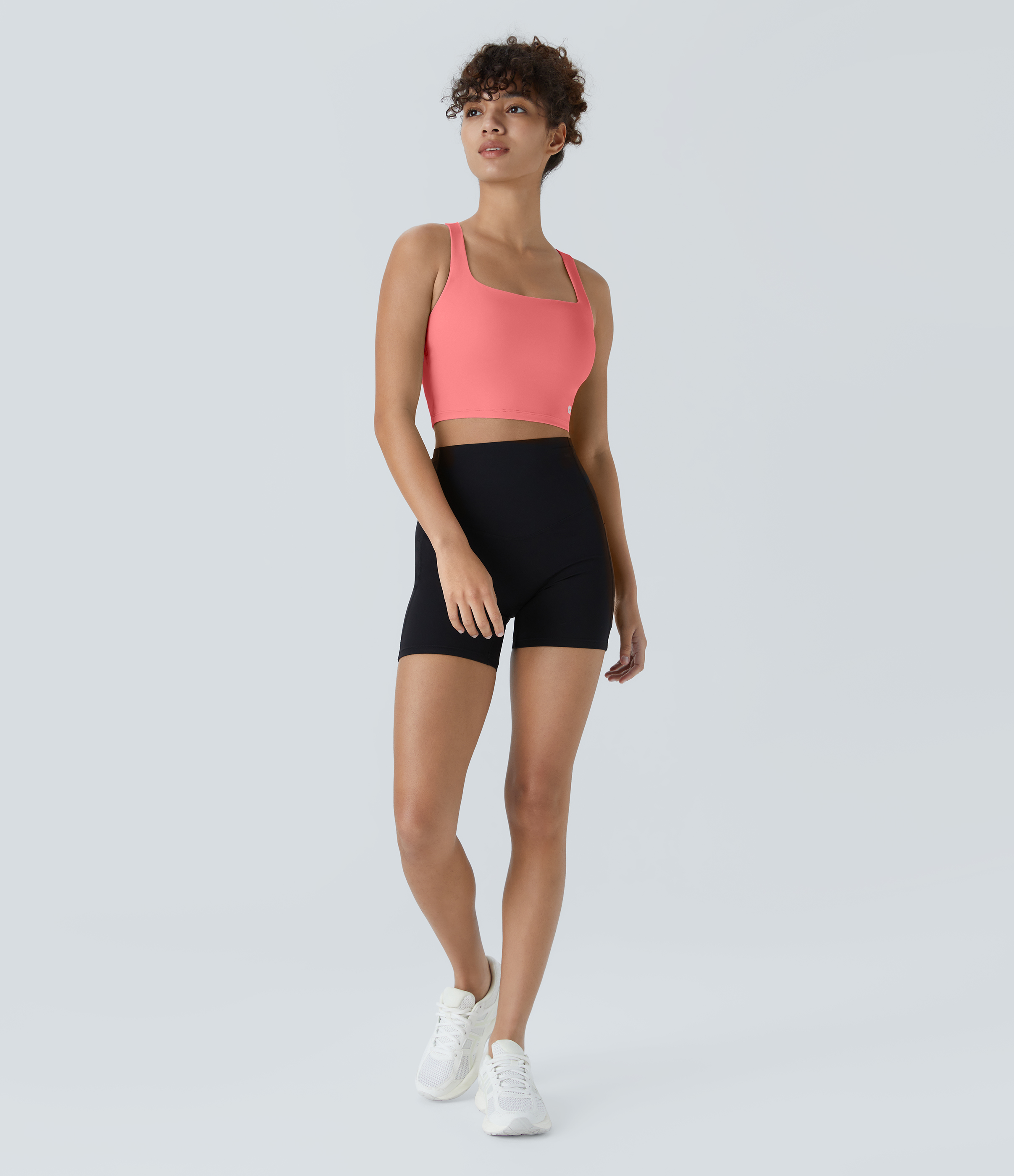 Halara Cloudfulв„ў Air Fabric Square Neck Backless Crisscross Cropped Cool Touch Yoga Tank Top Tank Top - Shell Pink - XS golf tops halter top 