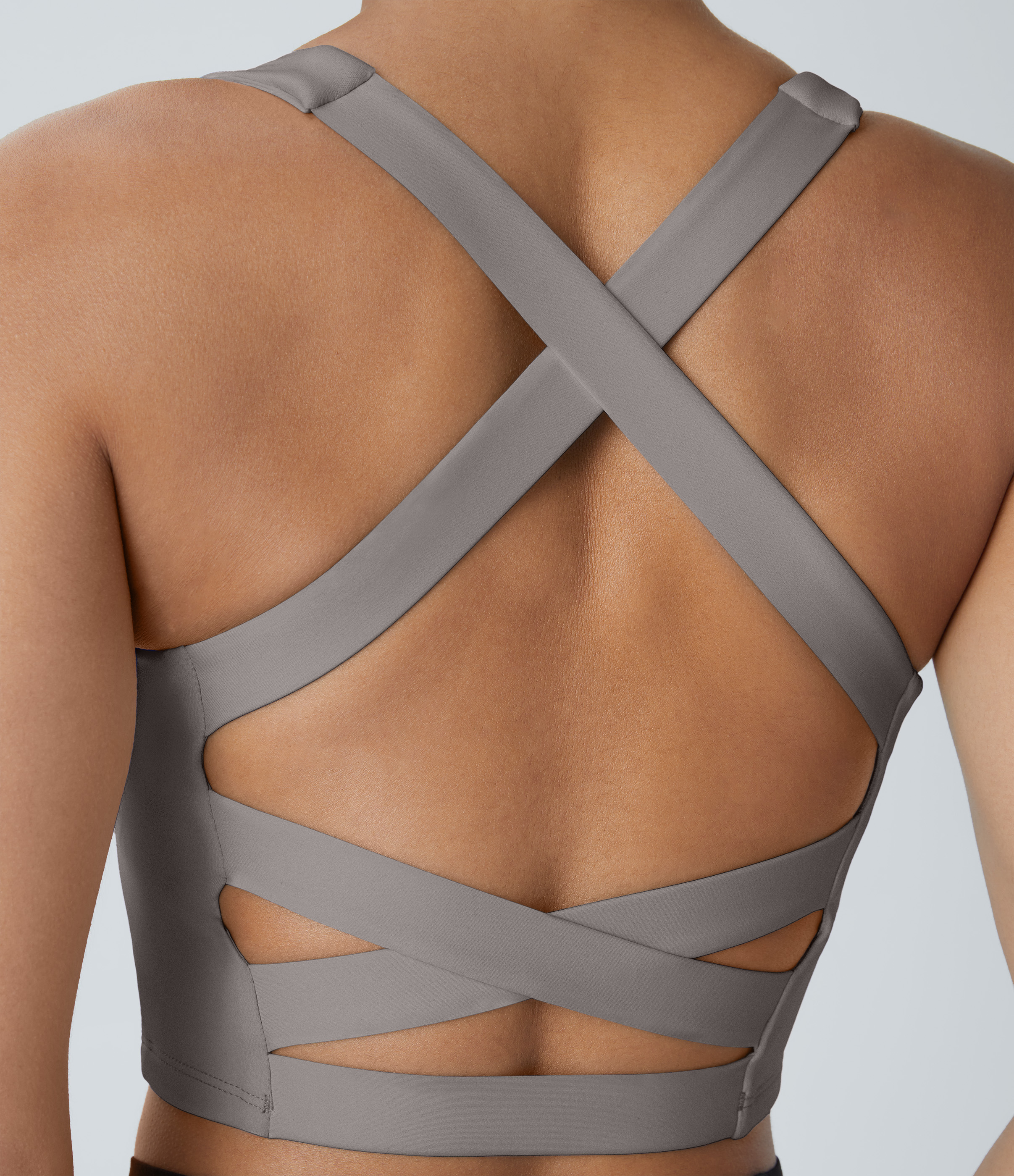 Halara Cloudfulв„ў Air Fabric Square Neck Backless Crisscross Cropped Cool Touch Yoga Tank Top Tank Top - Steel Gray - L golf tops halter top 