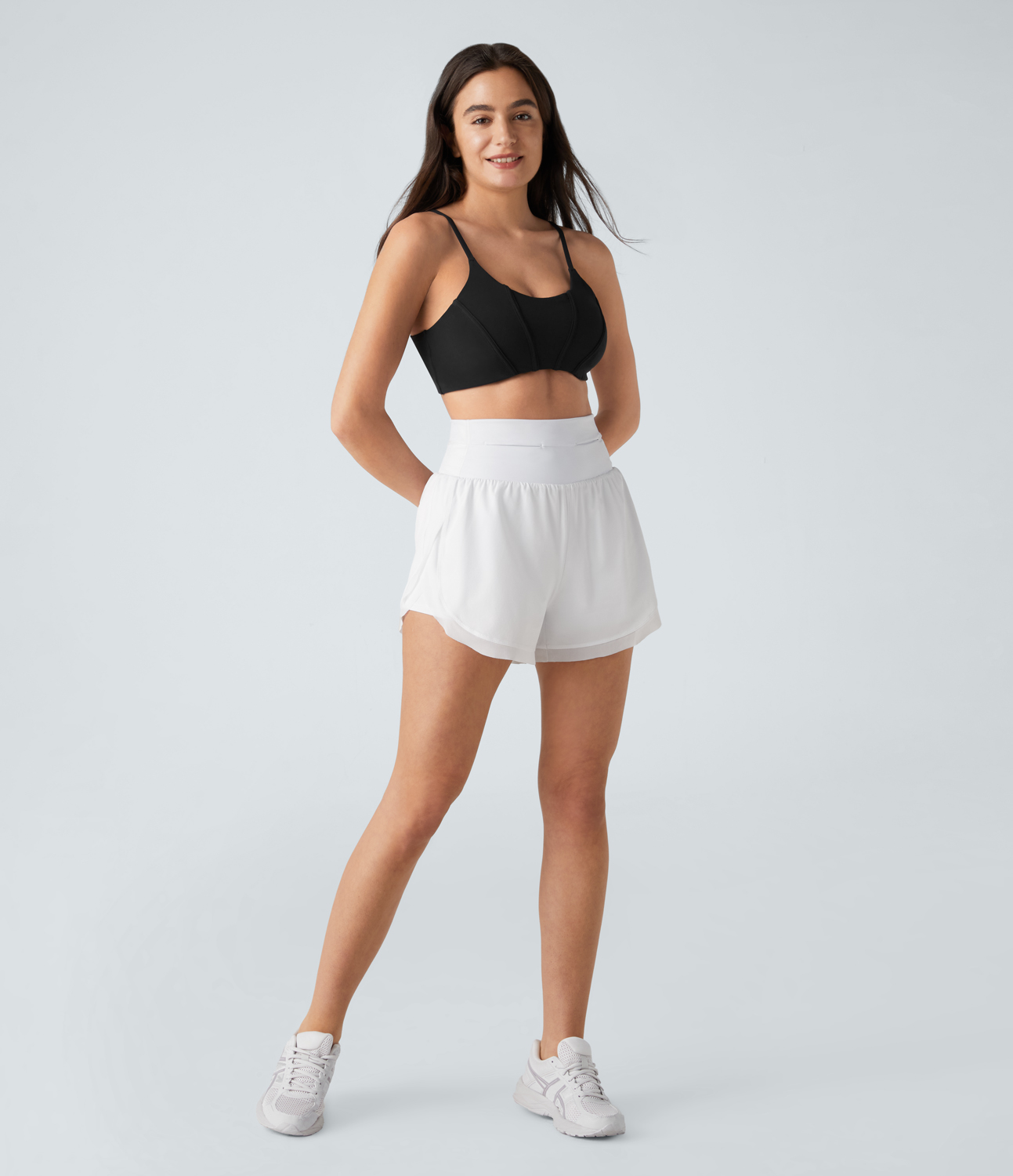 Halara Breezefulв„ў High Waisted Pocket Contrast Mesh Curved Hem 2-in-1 Quick Dry Running Shorts Gym Short - White - L booty shorts 