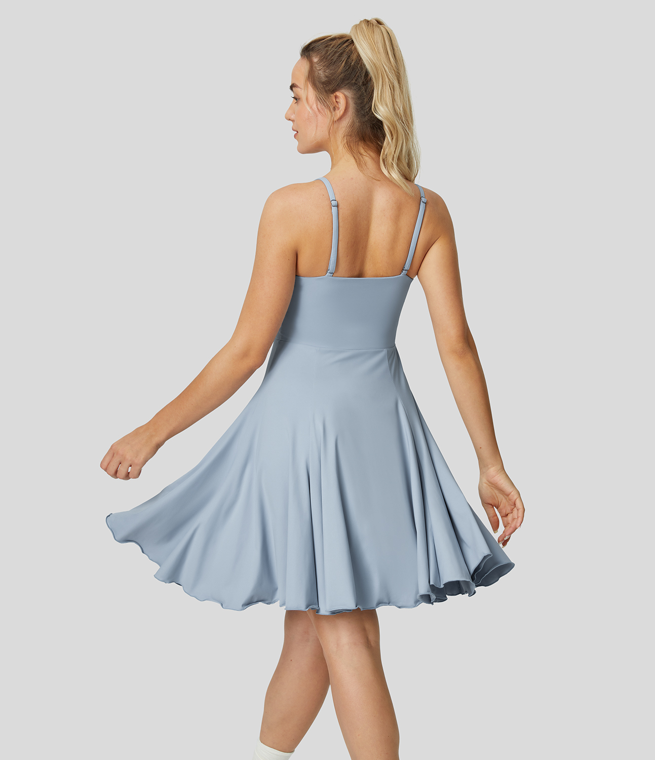 Halara Backless Adjustable & Removable Strap Cool Touch Slip Dance Active Dress Workout Dress - Blue Fog - S 