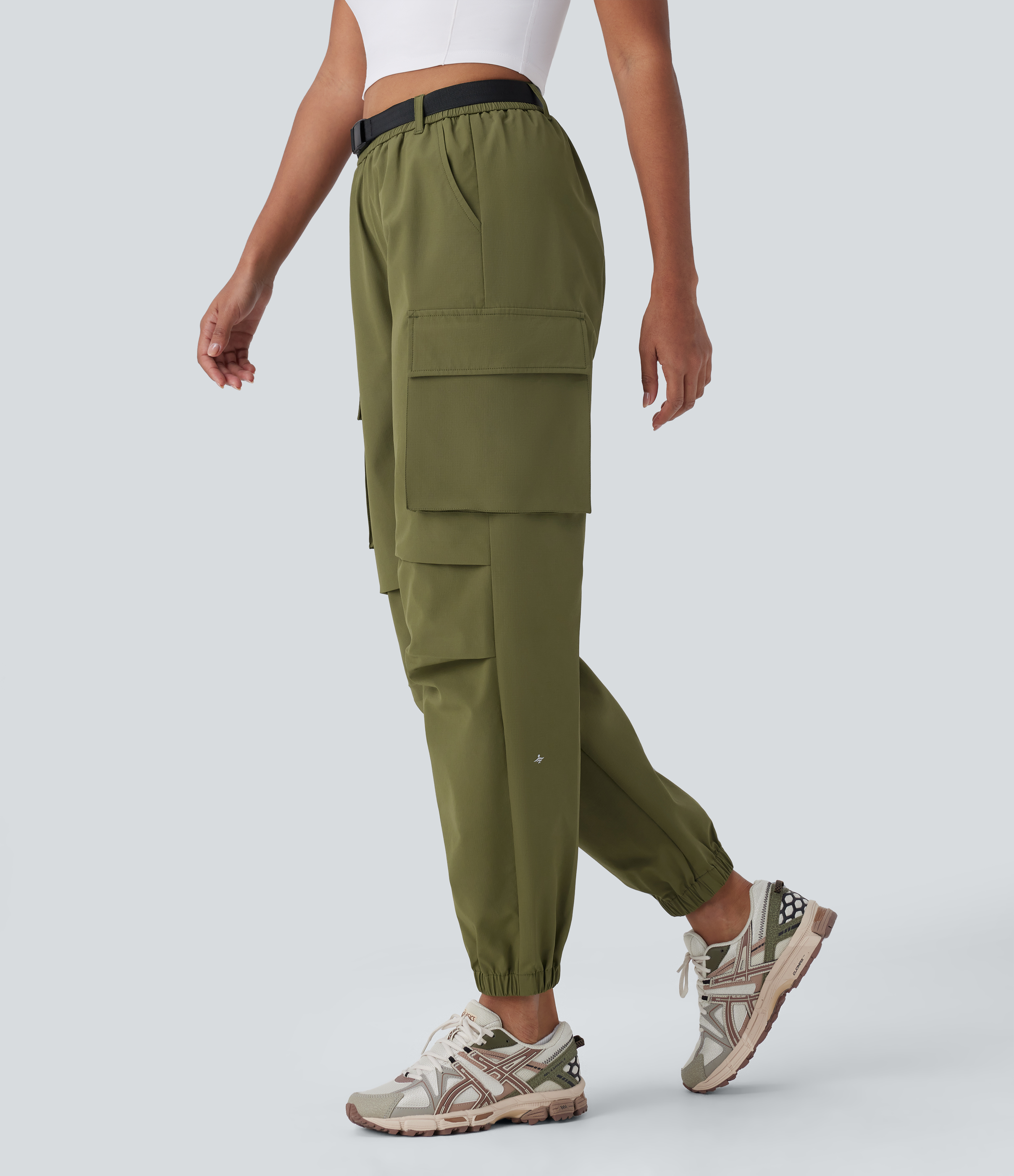 Halara Water Repellent High Waisted Belted Multiple Pockets Hiking Cargo Joggers  - Army Green - S(regular) 