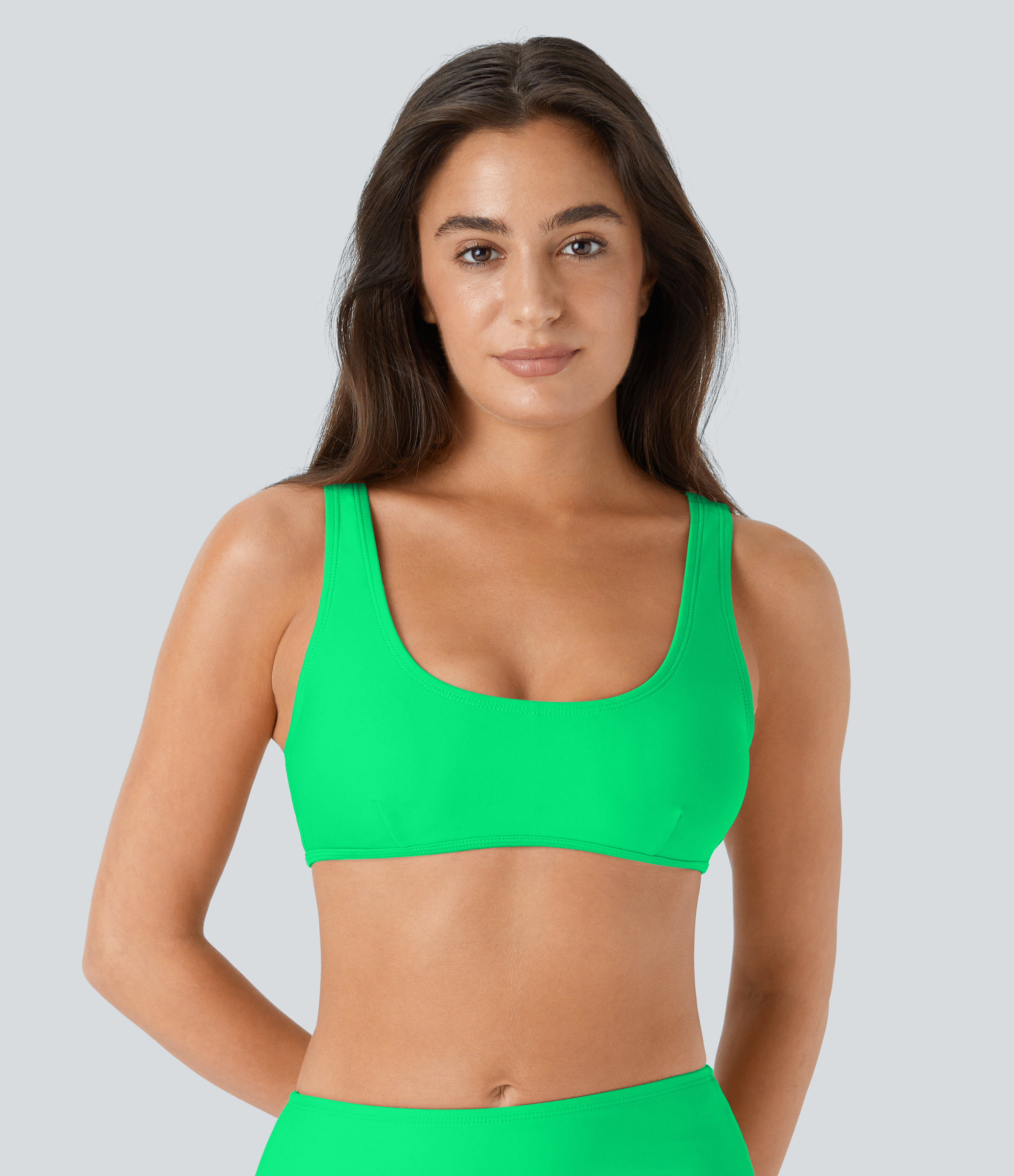 Halara Solid U Neck Bikini Top Swimsuit  - Verdant Heights - M 
