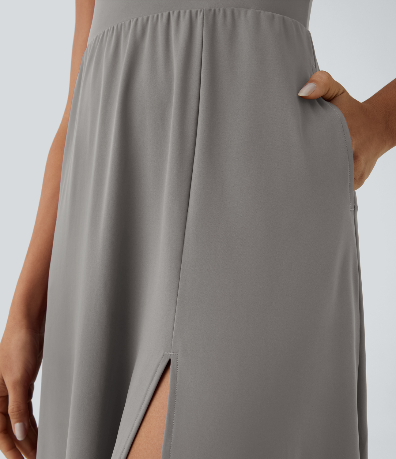 Halara Everyday Midi Chill Dress-La Land Casual Dress - Steeple Gray - XL slip dress beach dress ruched dress halter dress exercise dress 