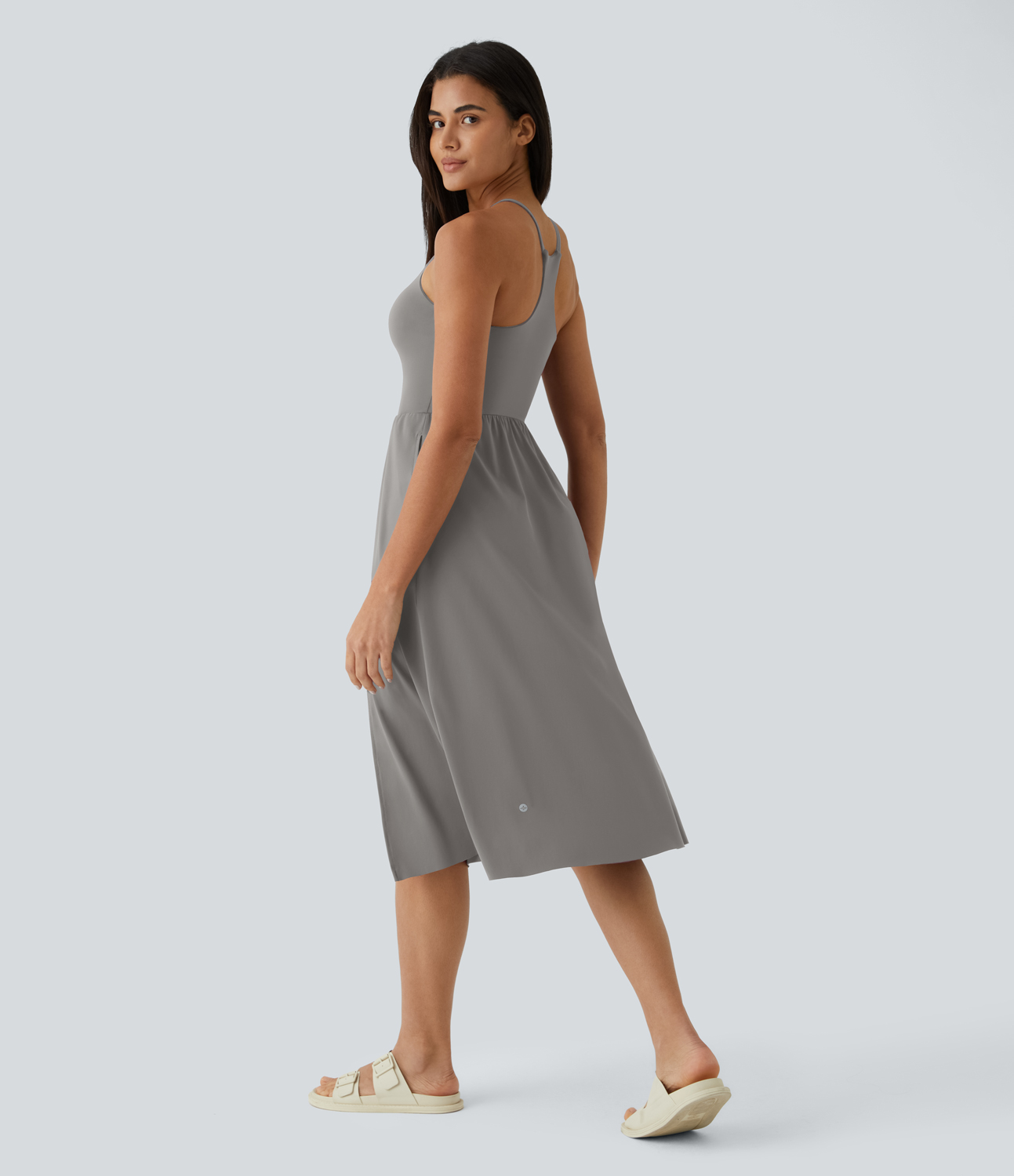 Halara Everyday Midi Chill Dress-La Land Casual Dress - Steeple Gray - XL slip dress beach dress ruched dress halter dress exercise dress 