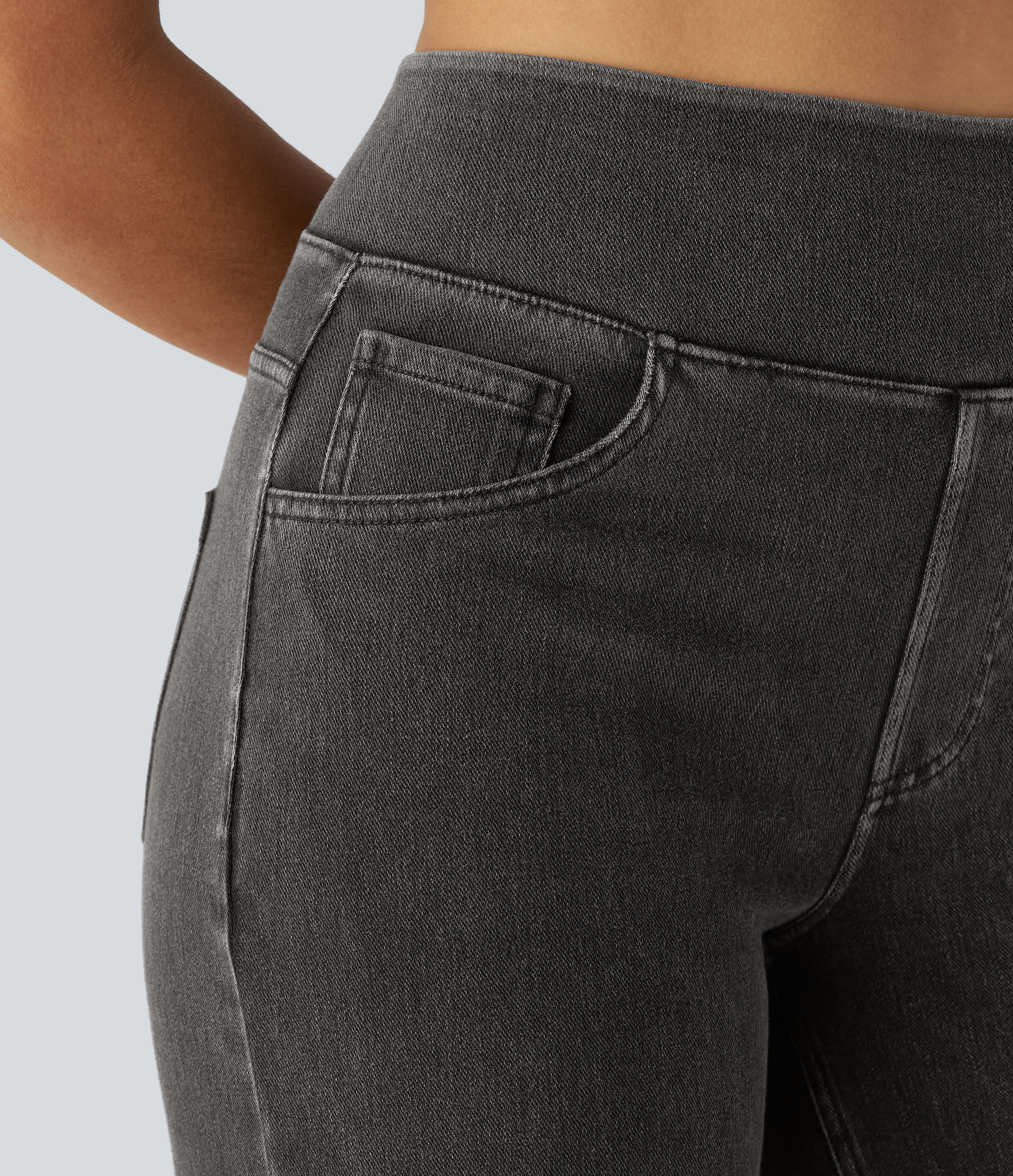 Halara HalaraMagicв„ў Jeans High Waisted Multiple Pockets Straight Leg Stretchy Knit Denim Work Pants  - Denim Black - XL(regular) sweatpants 