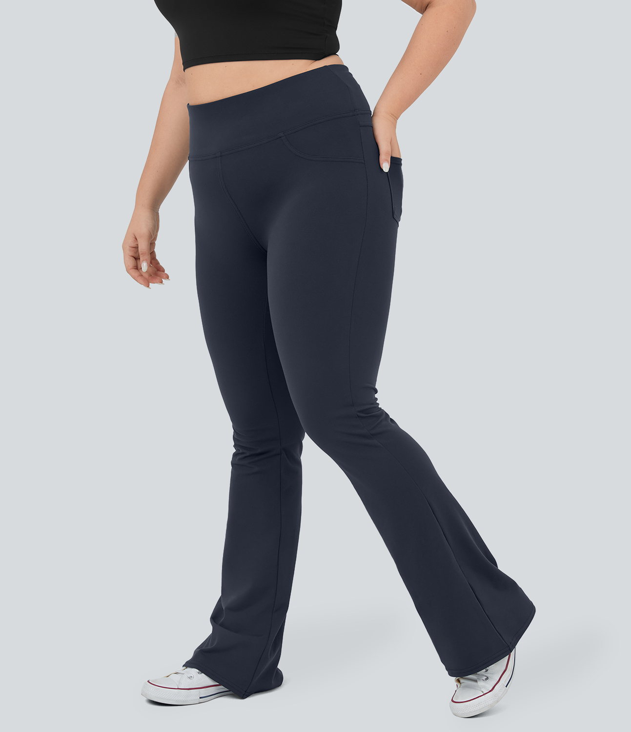 Halara High Waisted Back Pocket Flare Yoga Plus Size Leggings  - Midnight Blue - 2X(regular) 
