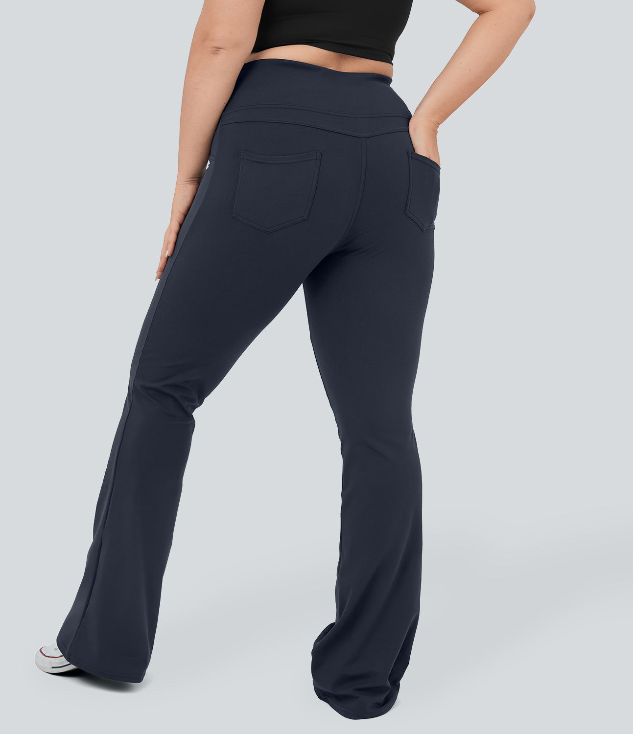 Halara High Waisted Back Pocket Flare Yoga Plus Size Leggings  - Midnight Blue - 2X(regular) 
