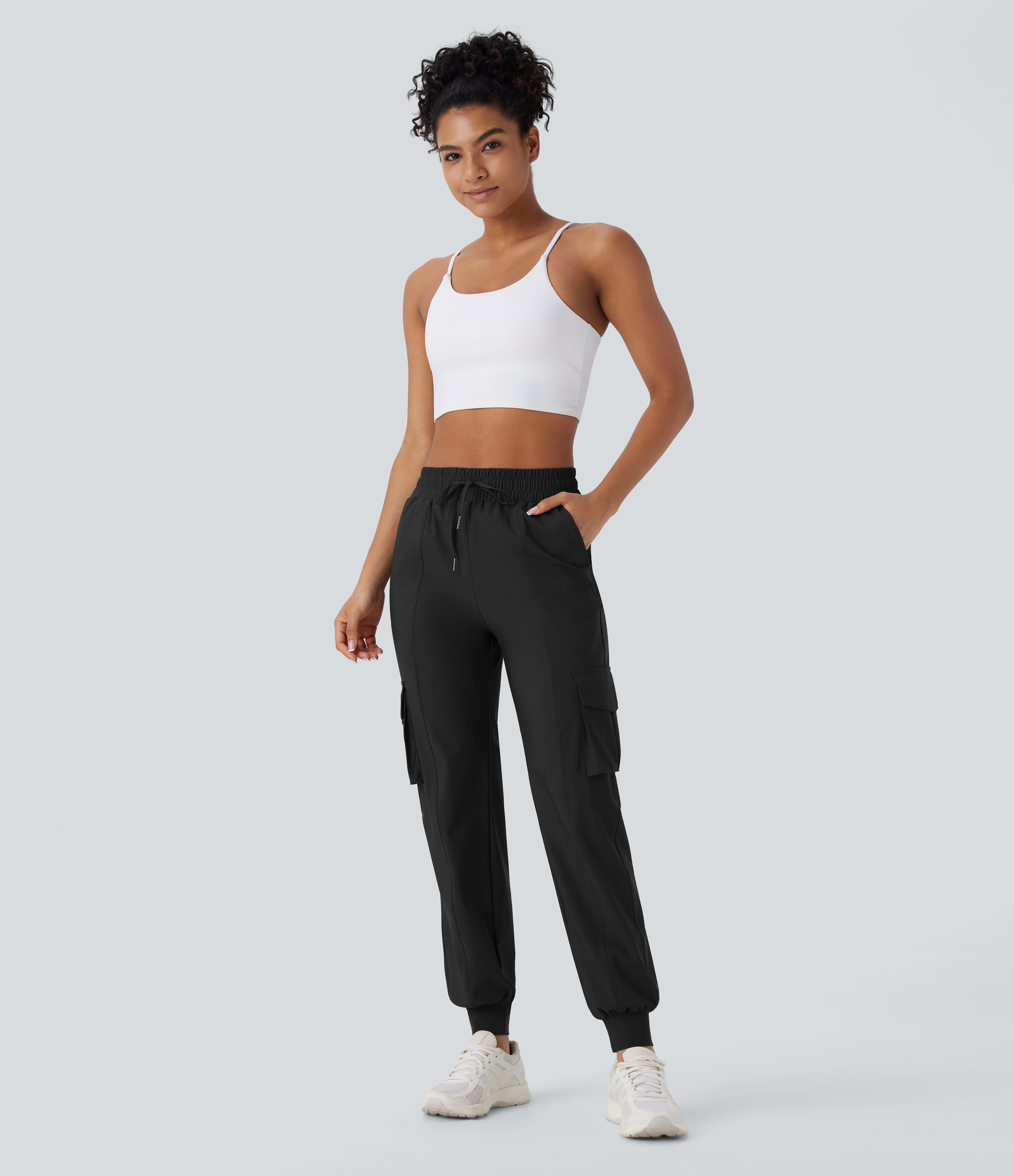 Halara High Waisted Drawstring Multiple Pockets Dance Cargo Joggers  - Black - XS(regular) 