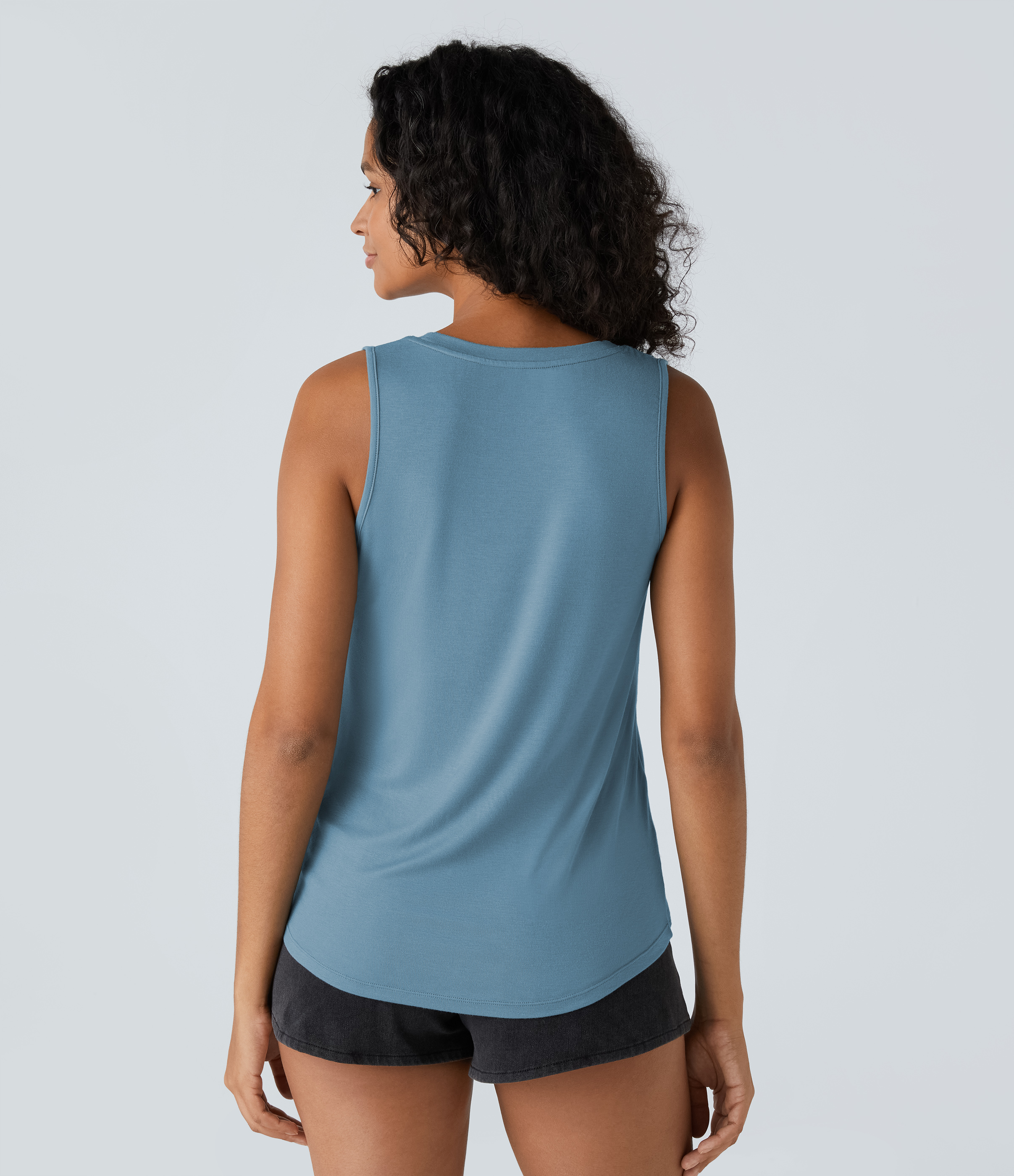 Halara Ribbed Round Neck Basic Casual Tank Top Tank Top - Rainy Sky Blue - XS golf tops halter top tunic tops sleeveless tops backless top 