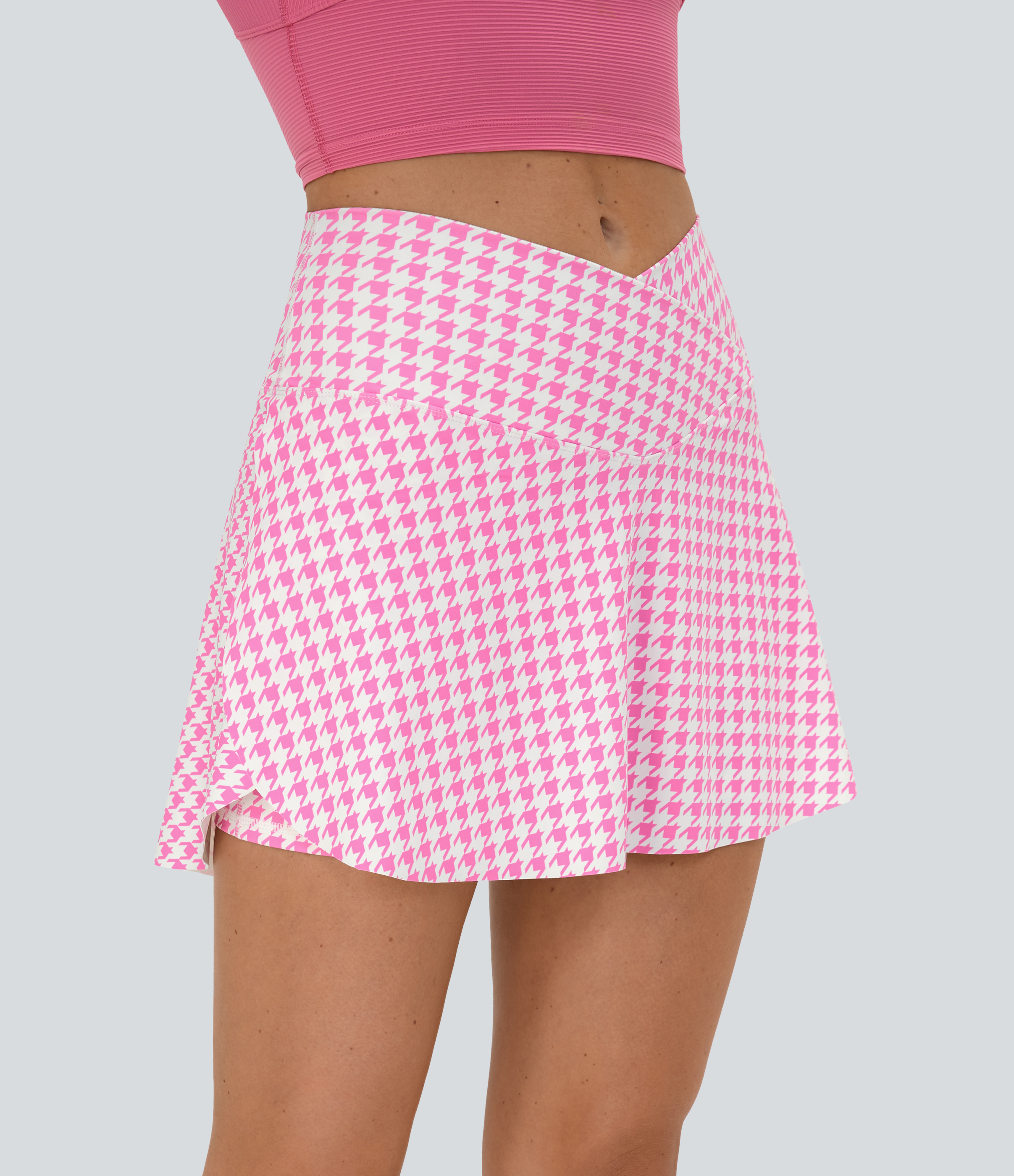 Halara Everyday Crossover Side Pocket 2-in-1 Tennis Skirt-Lucid  - Raspberry Houndstooth - L midi skirt a line skirt golfing skirt 