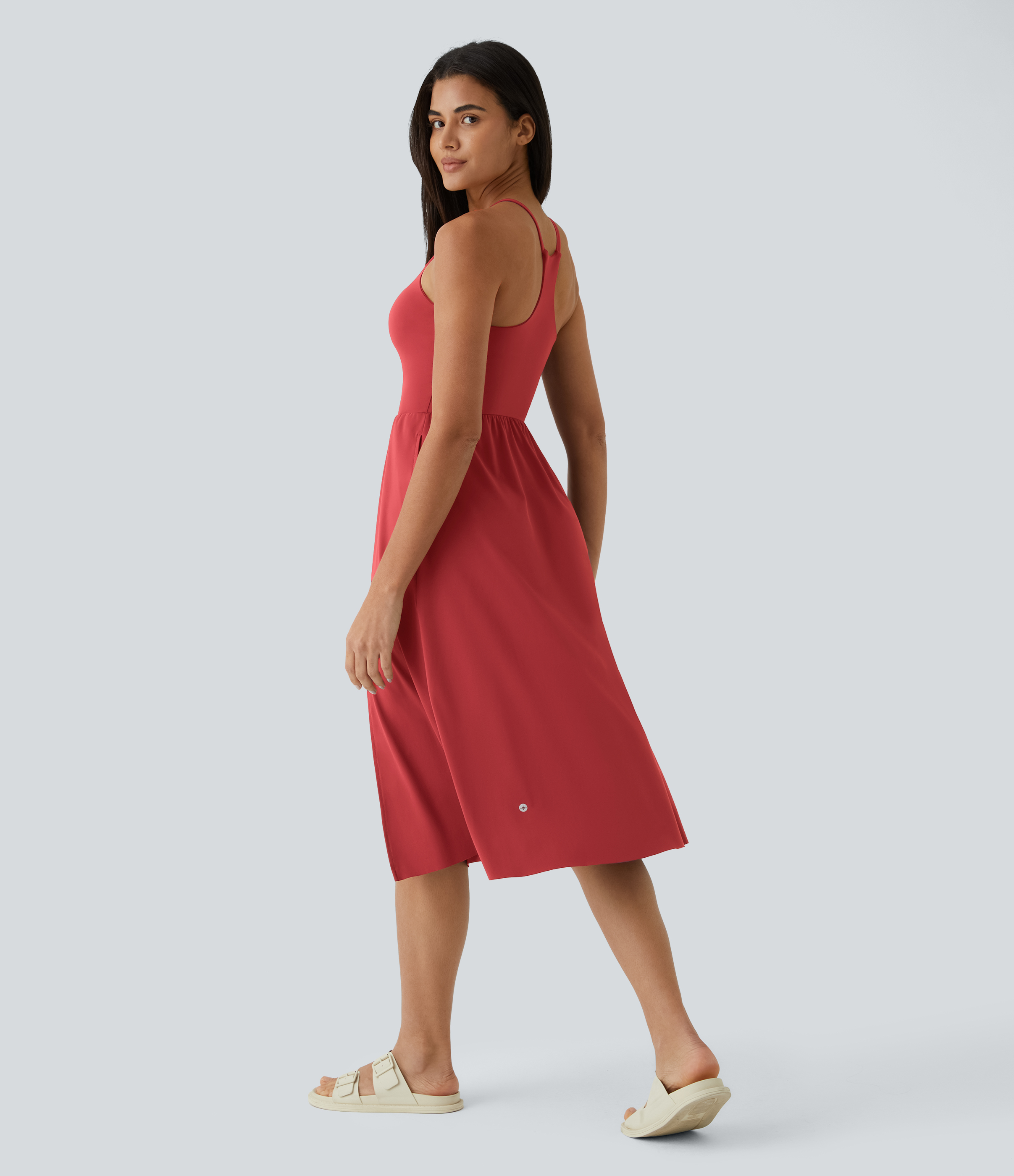 Halara Everyday Midi Chill Dress-La Land Casual Dress - Salsa - XL slip dress beach dress ruched dress halter dress exercise dress 
