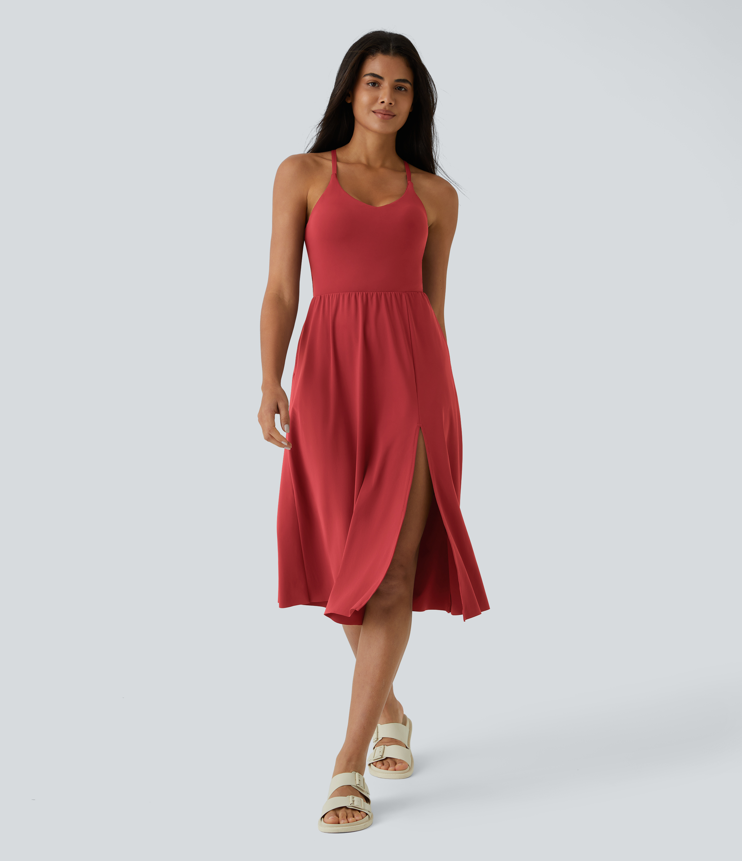 Halara Everyday Midi Chill Dress-La Land Casual Dress - Salsa - XL slip dress beach dress ruched dress halter dress exercise dress 