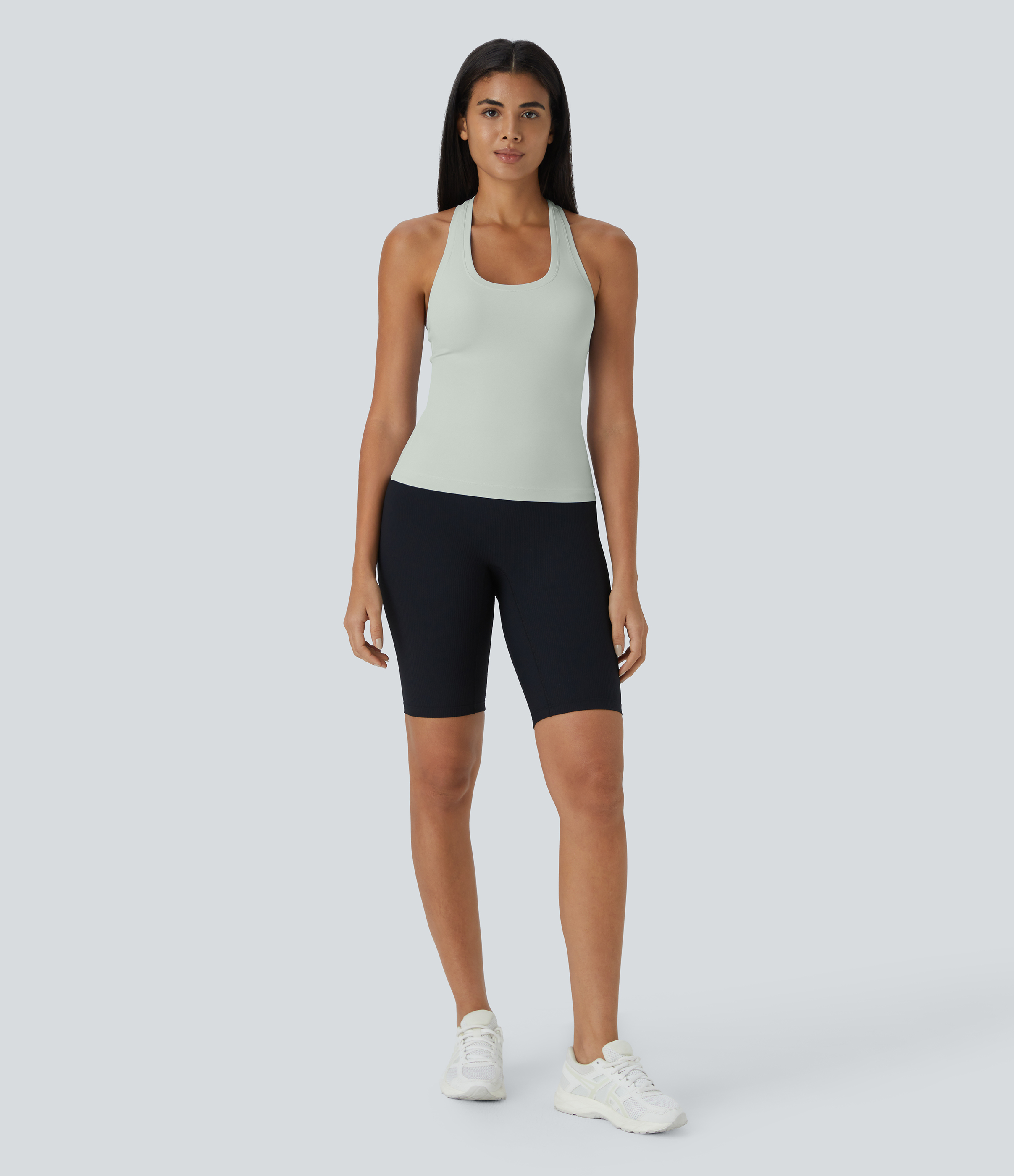 Halara Solid Stretchy U Neck Racerback Workout Tank Top Tank Top - Pistachio - L golf tops halter top tunic tops sleeveless tops backless top 