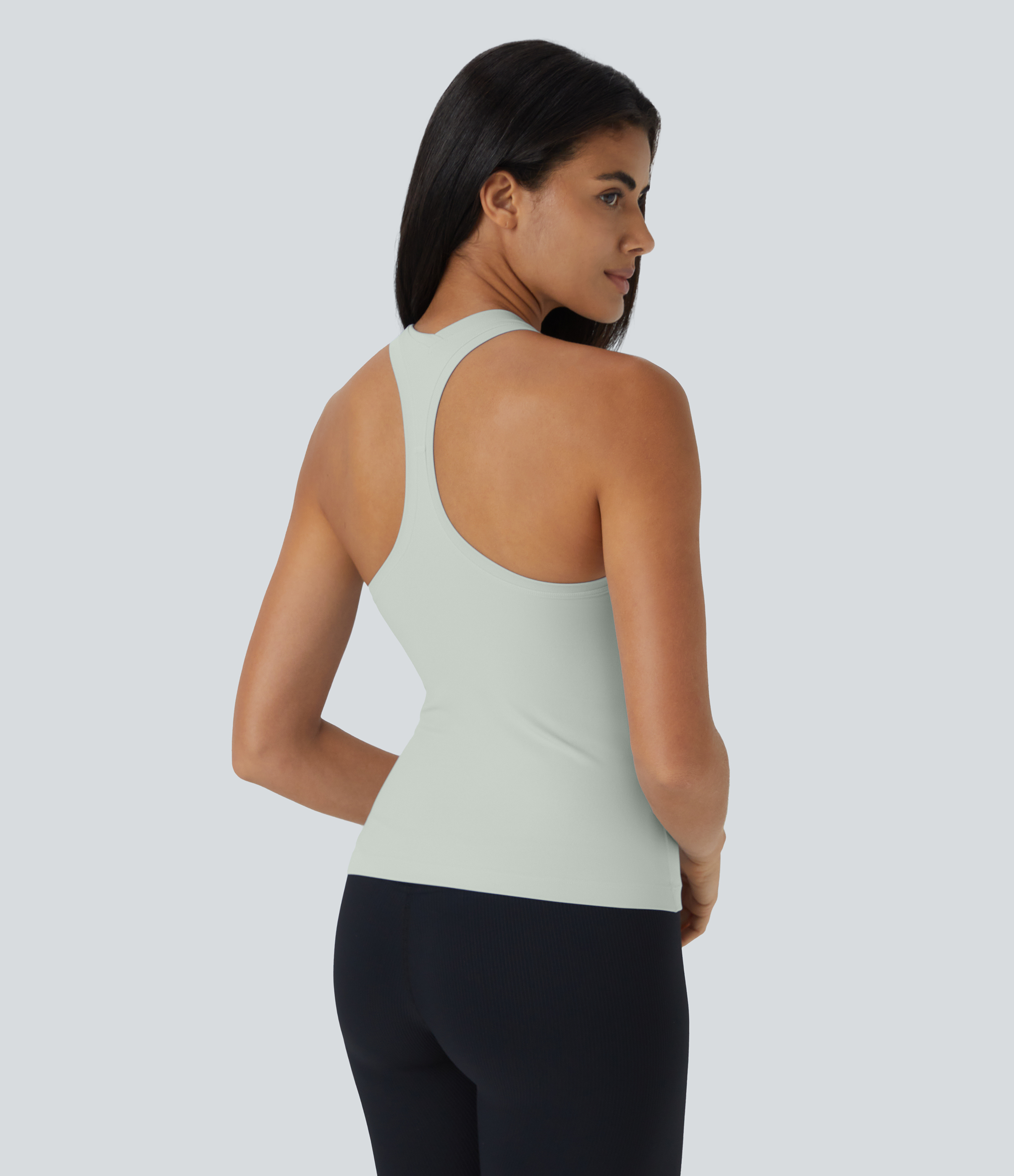 Halara Solid Stretchy U Neck Racerback Workout Tank Top Tank Top - Pistachio - L golf tops halter top tunic tops sleeveless tops backless top 