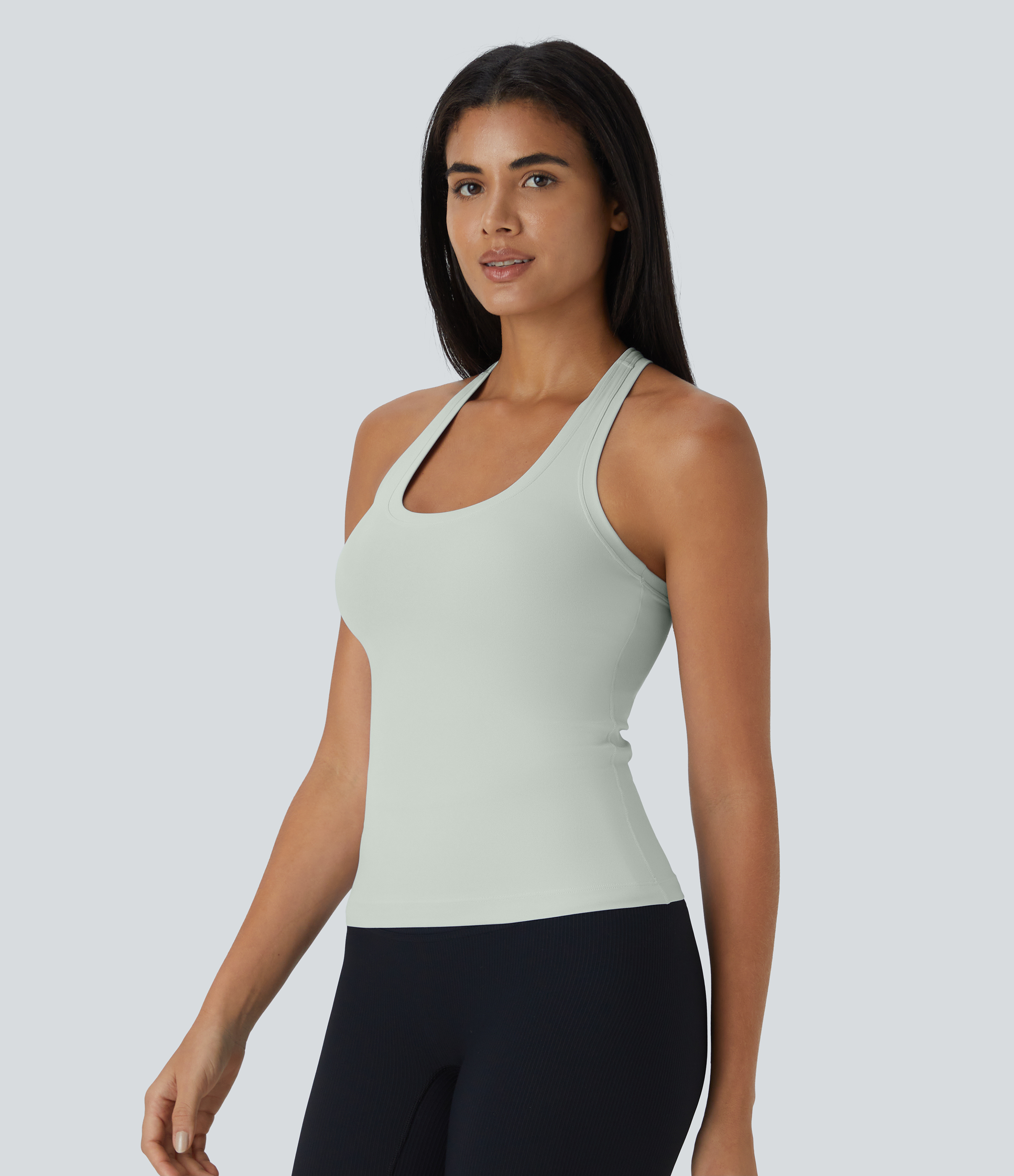 Halara Solid Stretchy U Neck Racerback Workout Tank Top Tank Top - Pistachio - L golf tops halter top tunic tops sleeveless tops backless top 
