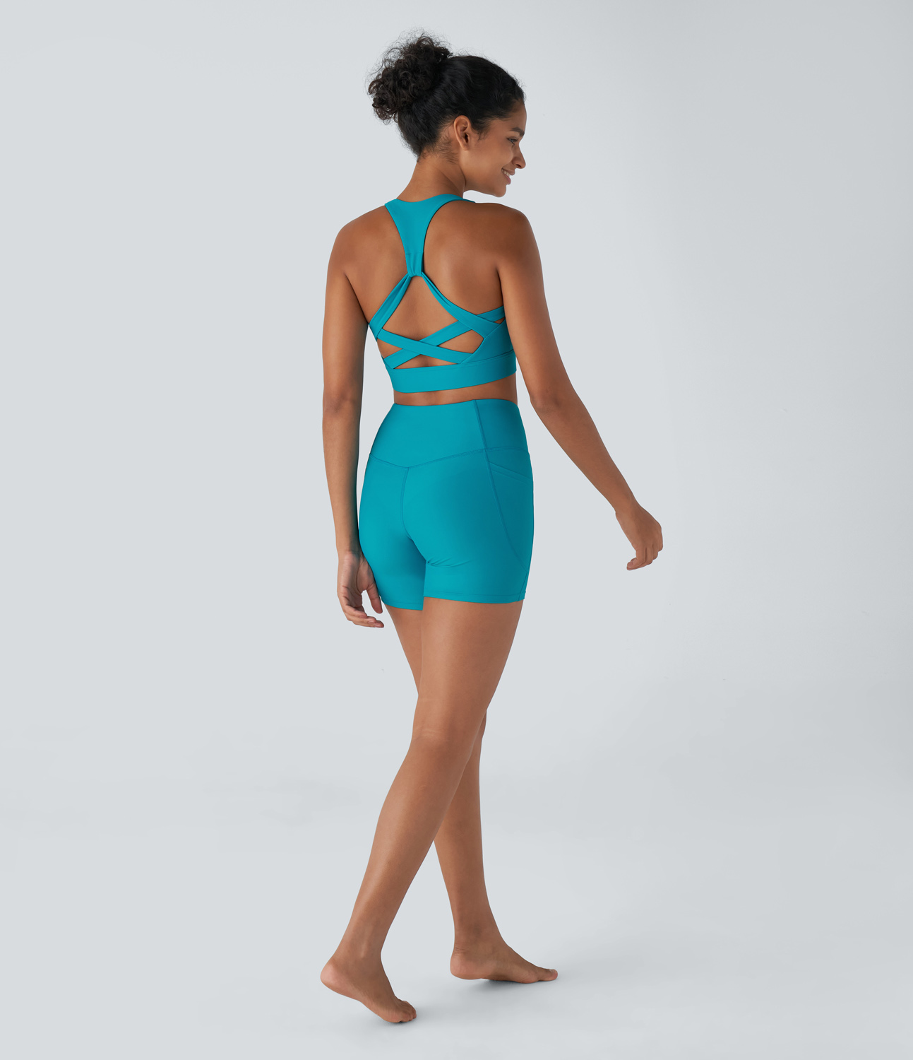 Halara Land to Water U Neck Backless Crisscross Yoga Bikini Top Swimsuit  - Lake Blue - XS 