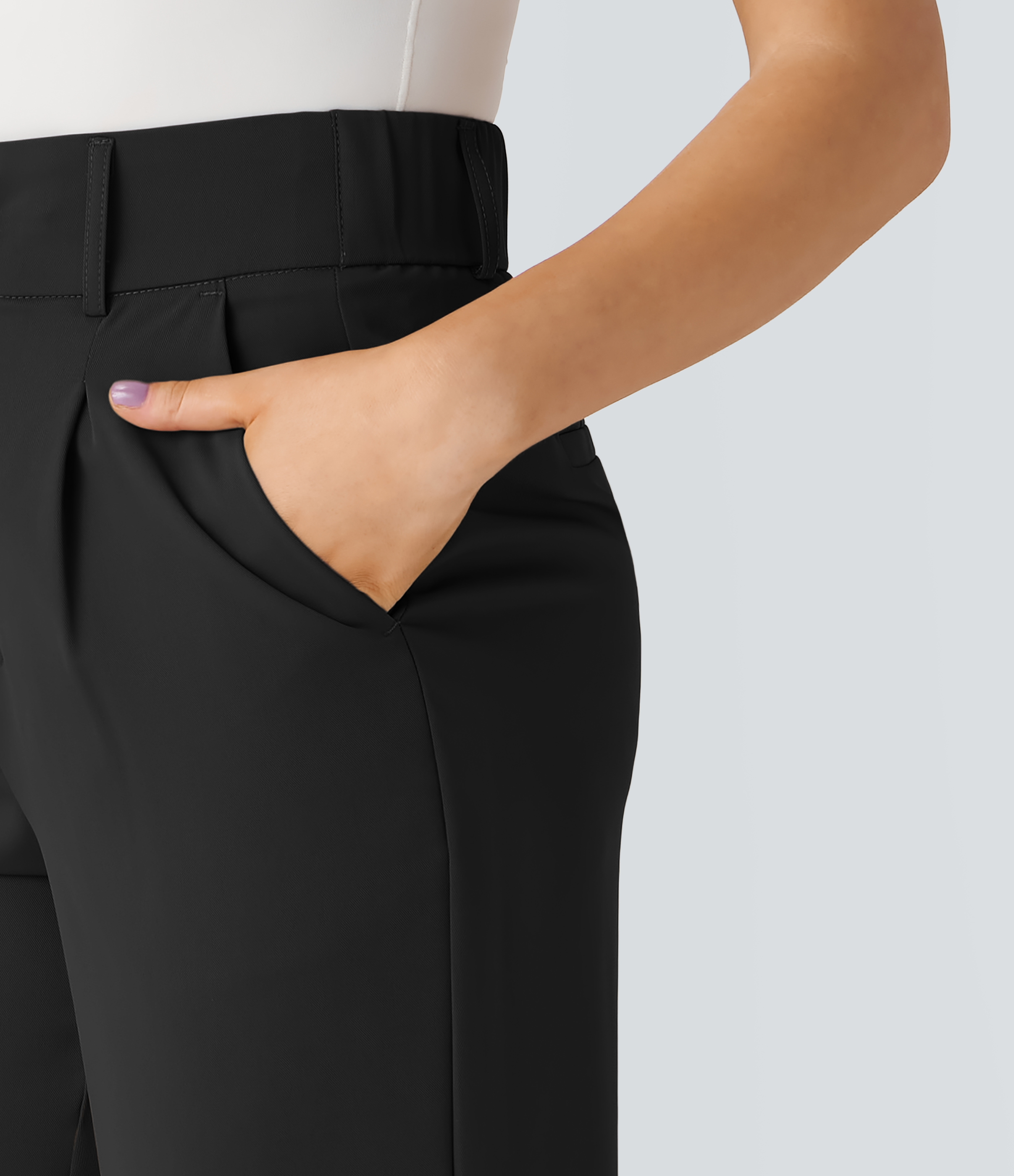 Halara High Waisted Side Pocket Solid Work Tapered Pants  - Black - M(regular) sweatpants jogger pants stacked sweatpants cargo joggers 