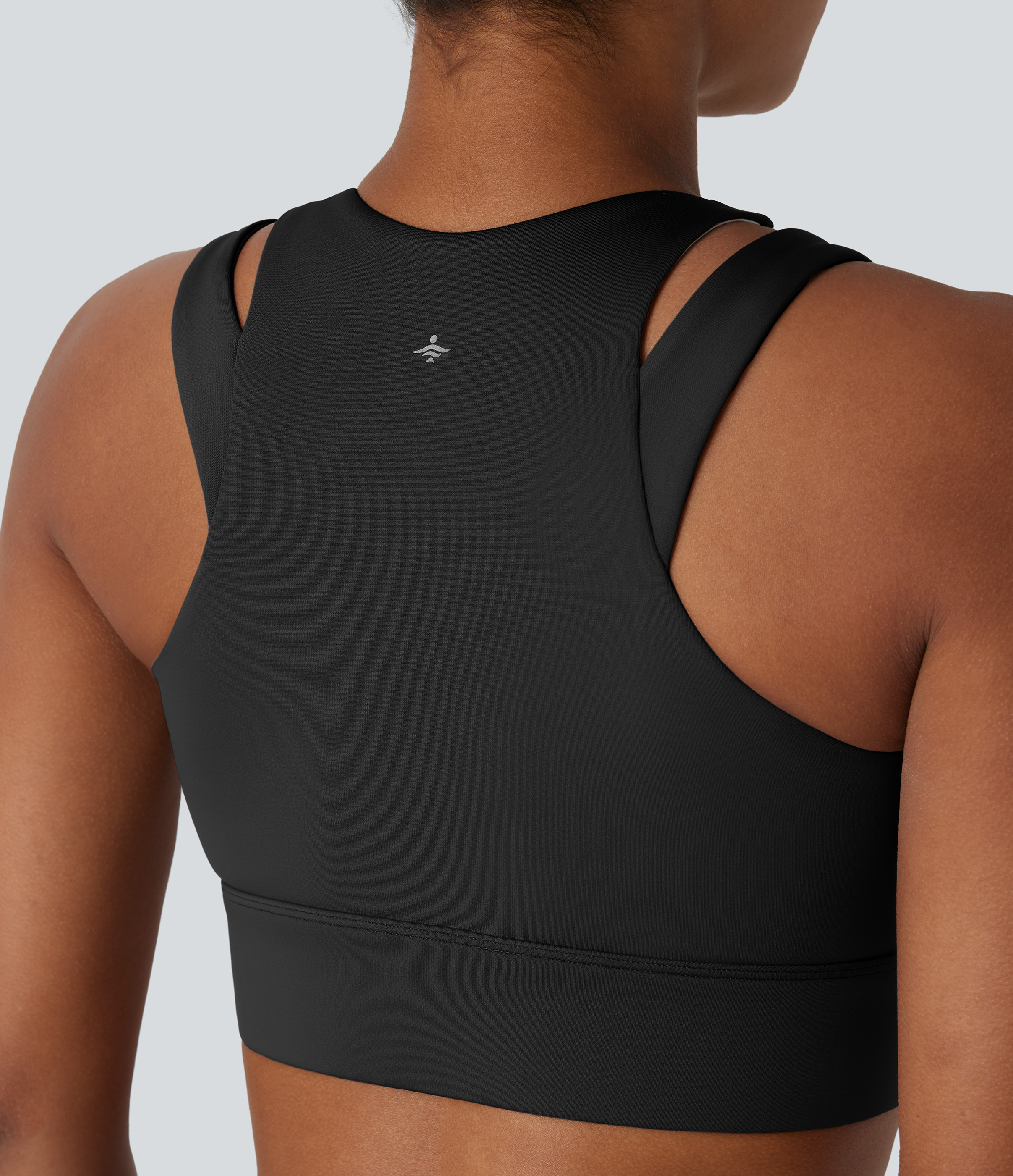 Halara Low Support Cut Out Zipper Sheen Dance Sports Bra  - Black - XS push up bra strapless bra backless bra sticky bra wireless bra 
