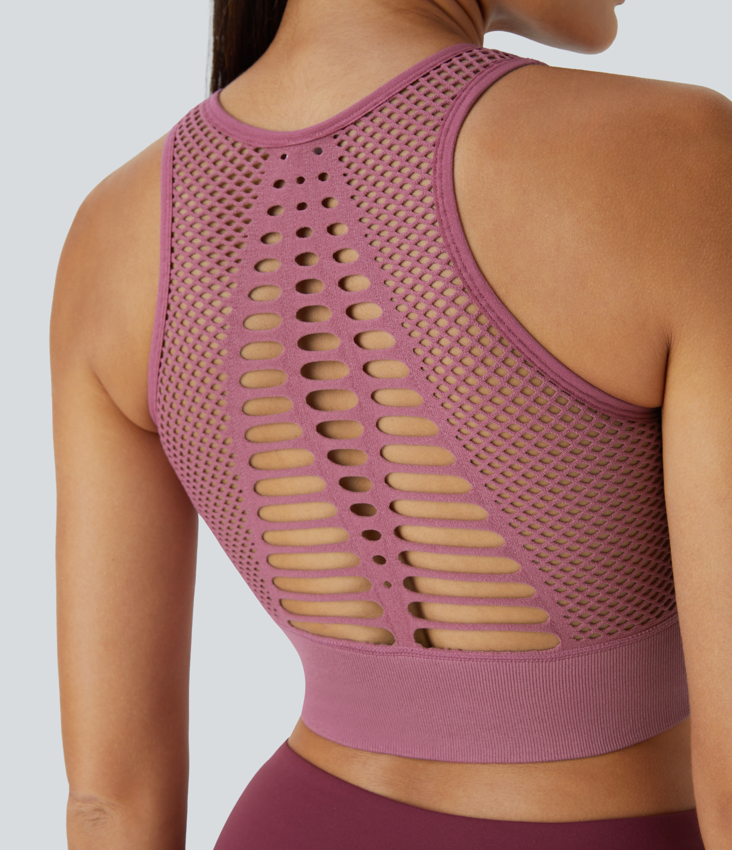 Halara Seamless Flow Low Support Cut Out Patchwork Yoga Sports Bra  - Polignac - M push up bra strapless bra backless bra sticky bra 