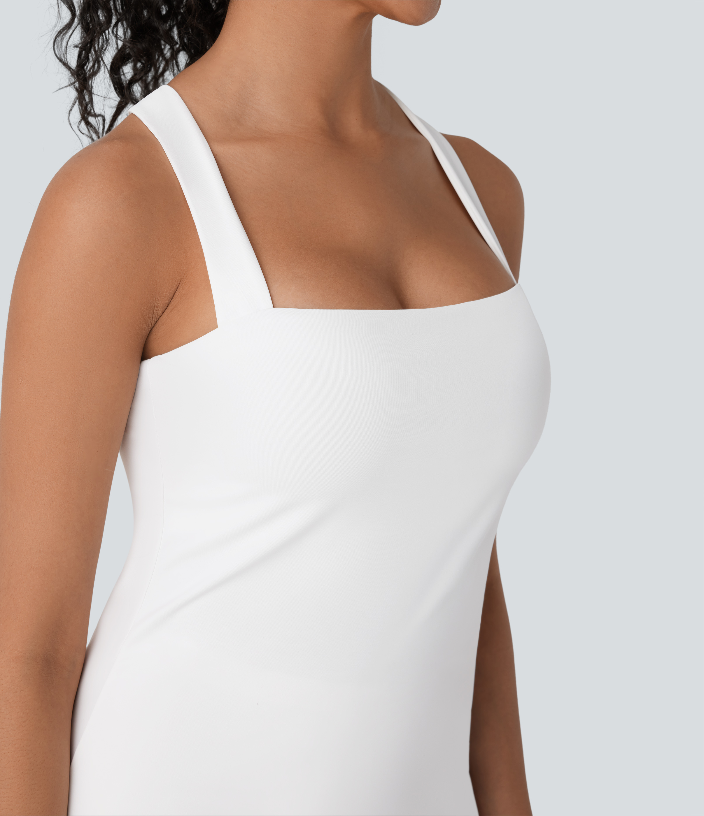 Halara Softlyzeroв„ў QuickDry Crisscross Backless Square Neck Sleeveless Side Pockets 2-Piece Mini Yoga Active Dress Workout Dress - White - S 