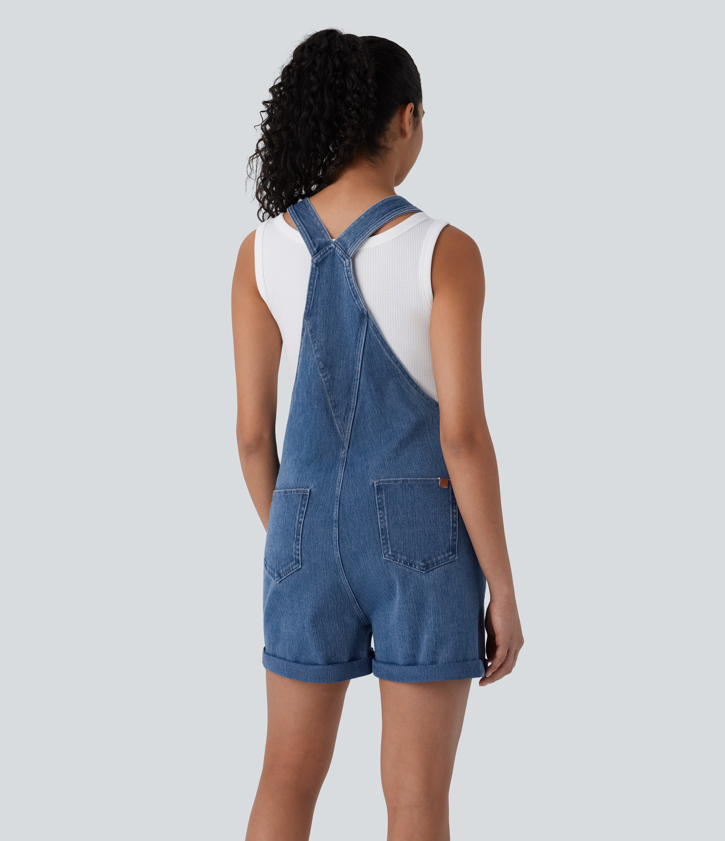Night Blue Denim Halara Flex™ salopette en denim délavé, coupe décontractée avec poches / 2