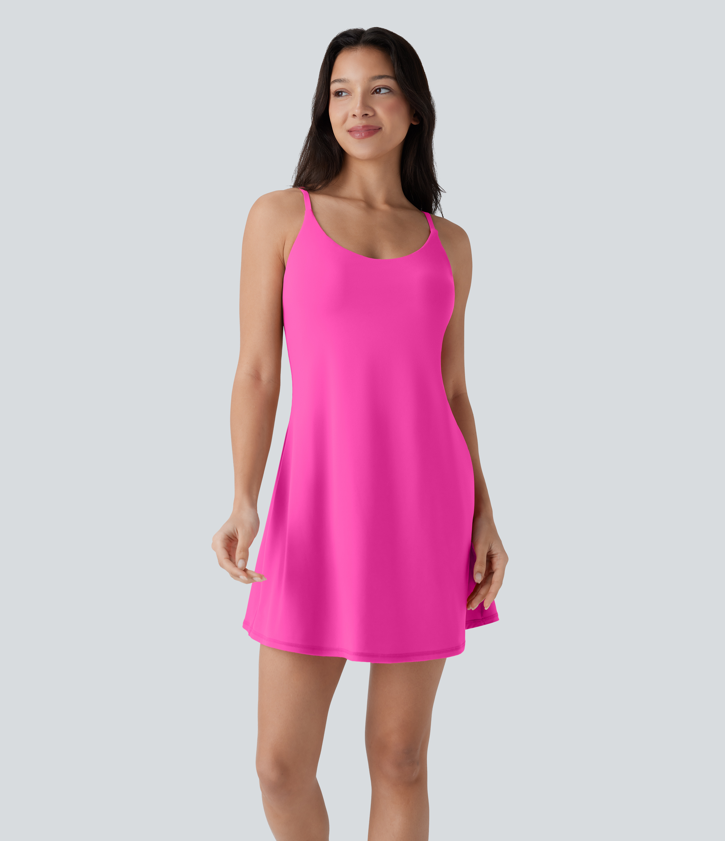 Halara Softlyzeroв„ў Plush Molded Cups Adjustable Strap Backless Dance Active Dress-Easy Peezy Edition Workout Dress - Fuchsia Purple - XL 