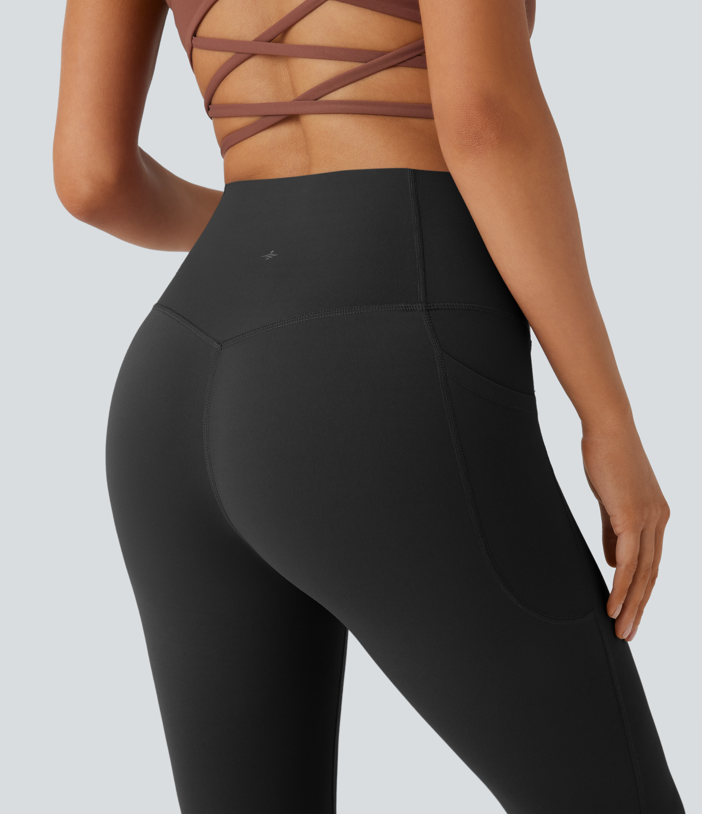Halara SoCinched High Waisted Tummy Control Side Pocket Shaping Yoga UltraSculpt Bootcut Leggings  - Black - L(regular) gym leggings 