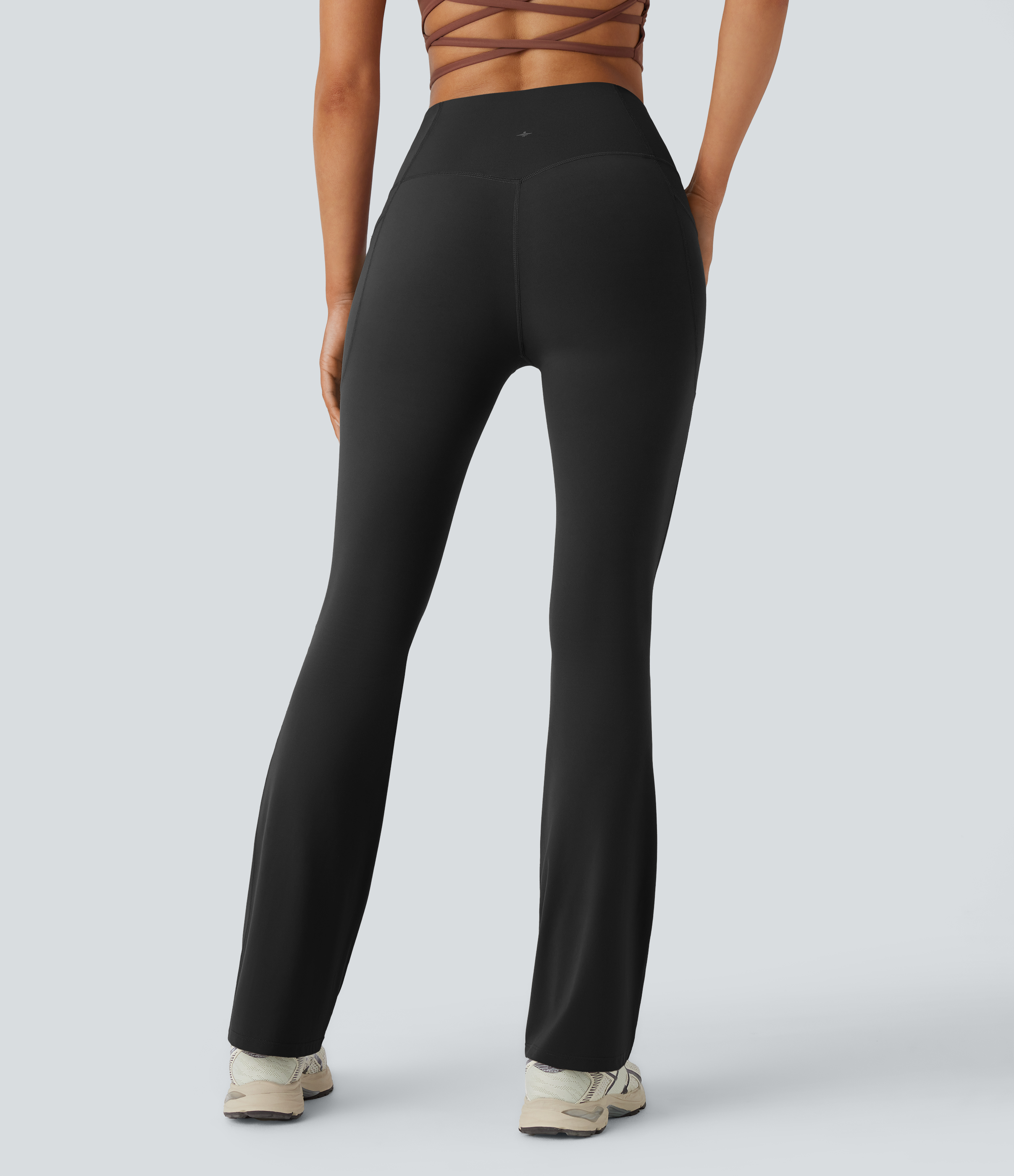 Halara SoCinched High Waisted Tummy Control Side Pocket Shaping Yoga UltraSculpt Bootcut Leggings  - Black - L(regular) gym leggings 