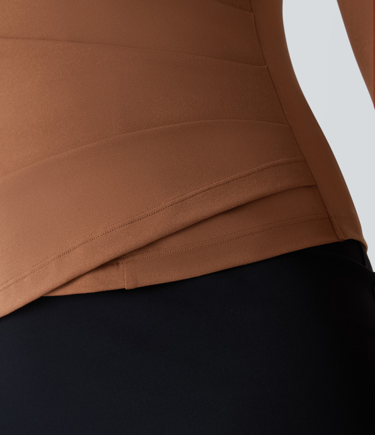 Halara Notched Collar Surplice Long Sleeve Ruched Slim Work Top Tank Top - Rust Red - S golf tops halter top tunic tops sleeveless tops 