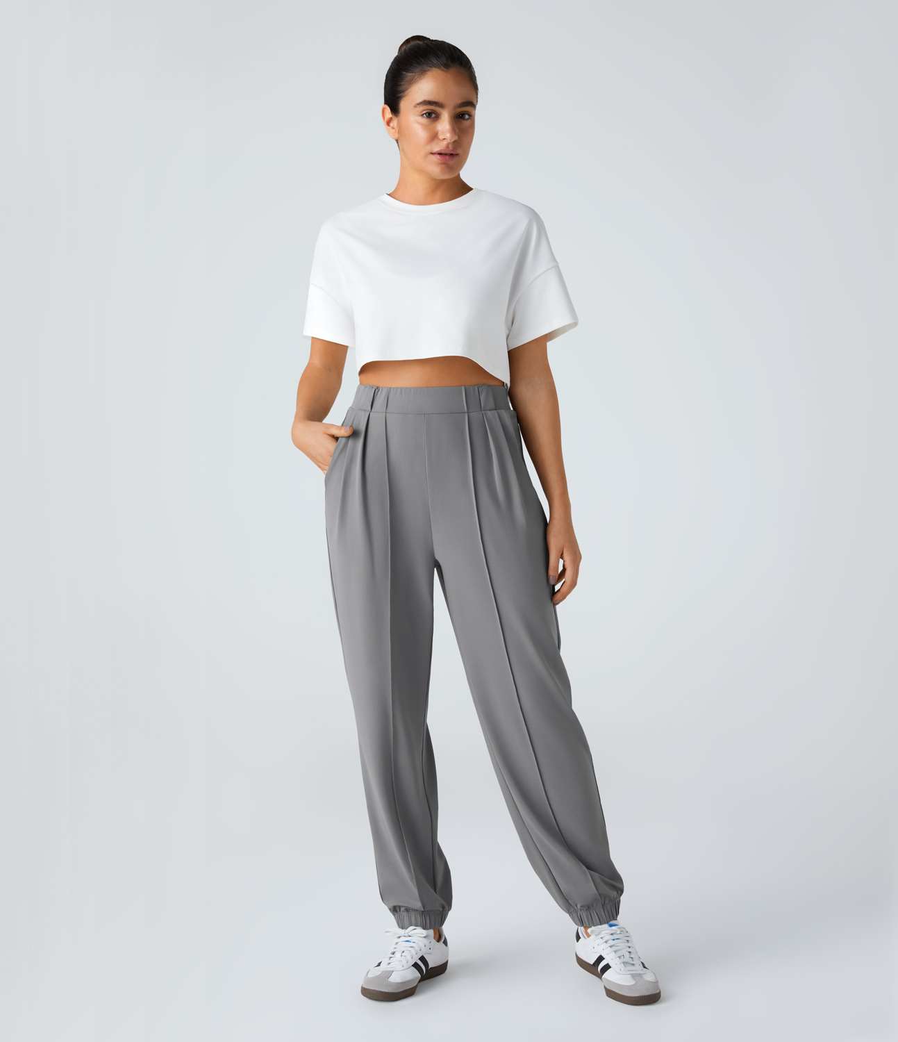 Halara High Waisted Side Pocket Plicated Casual Joggers  - Ultimate Gray - XL(regular) 