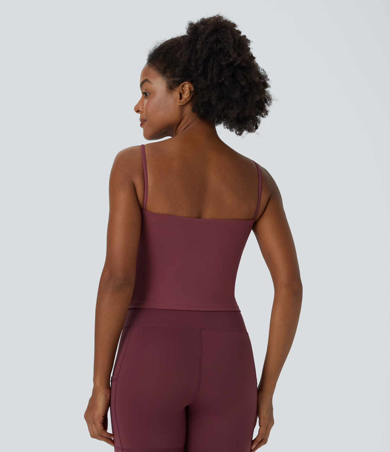 Halara Softlyzeroв„ў Airy Backless Spaghetti Strap Cropped Cool Touch Yoga Tank Top Tank Top - Cordovan - M golf tops halter top tunic tops 