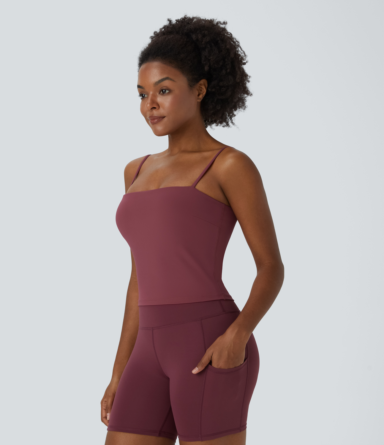 Halara Softlyzeroв„ў Airy Backless Spaghetti Strap Cropped Cool Touch Yoga Tank Top Tank Top - Cordovan - M golf tops halter top tunic tops 