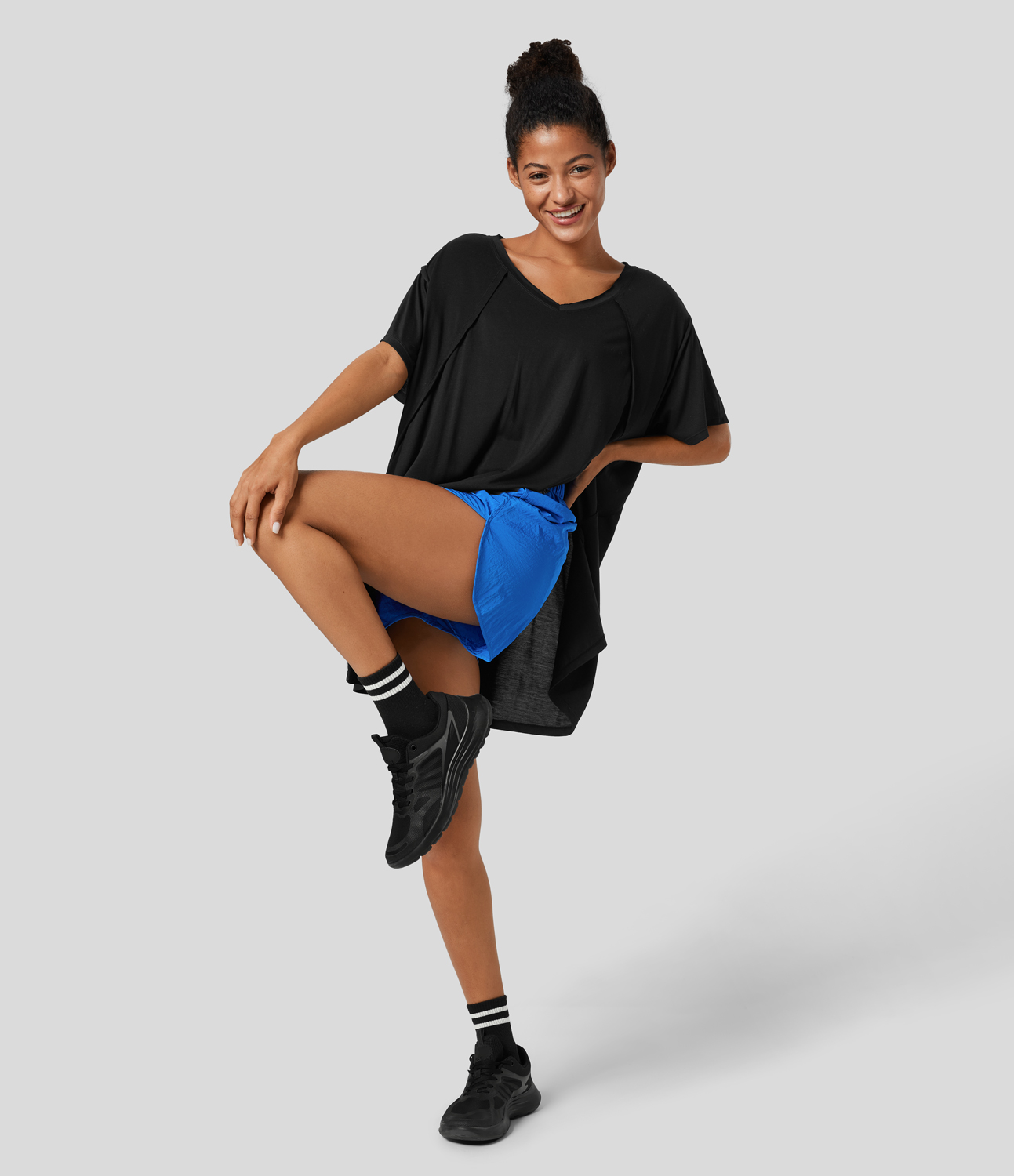 Halara V Neck Split Hem High Low Oversize Yoga Sports Top  - Black - M 