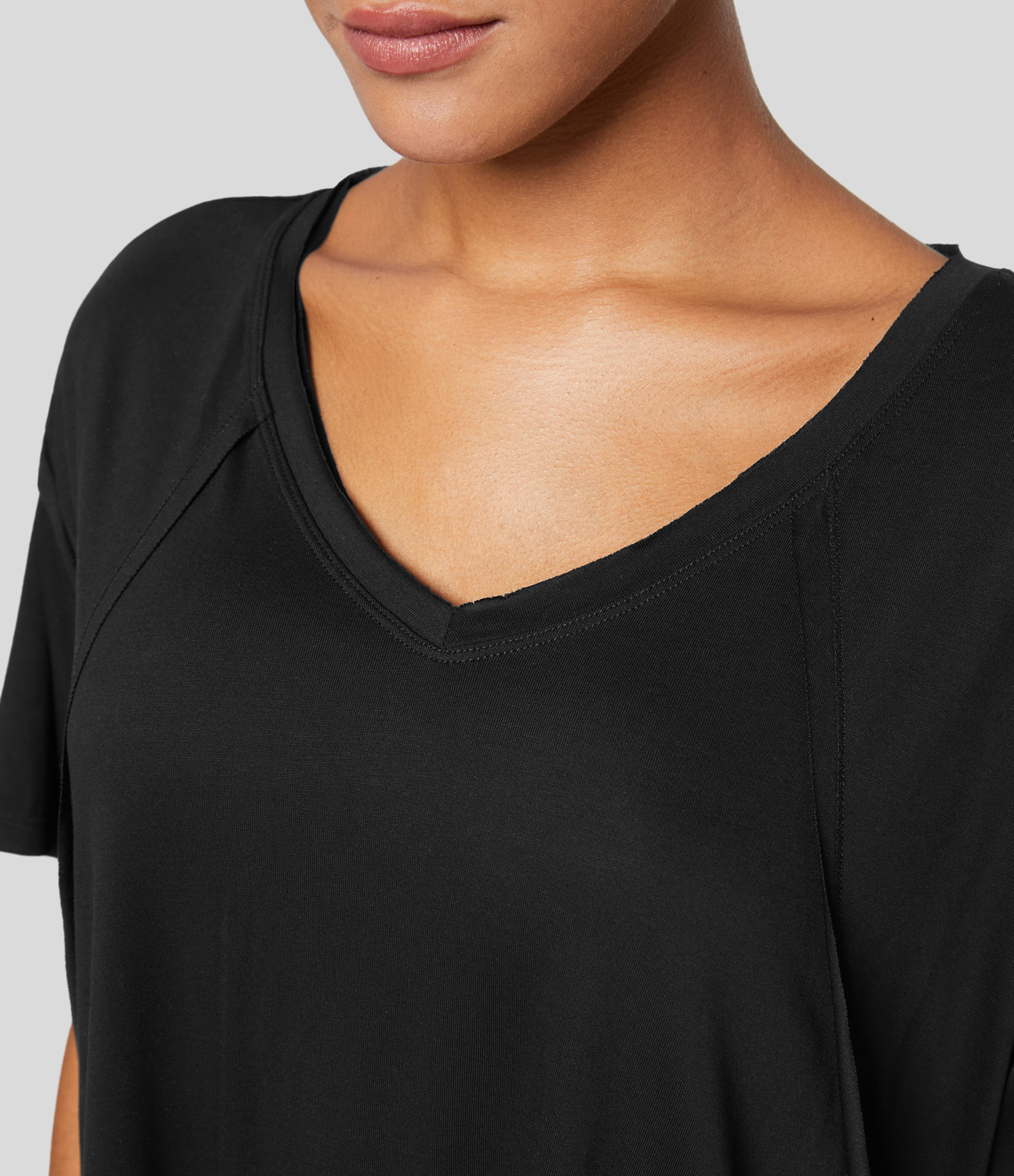 Halara V Neck Split Hem High Low Oversize Yoga Sports Top  - Black - M 