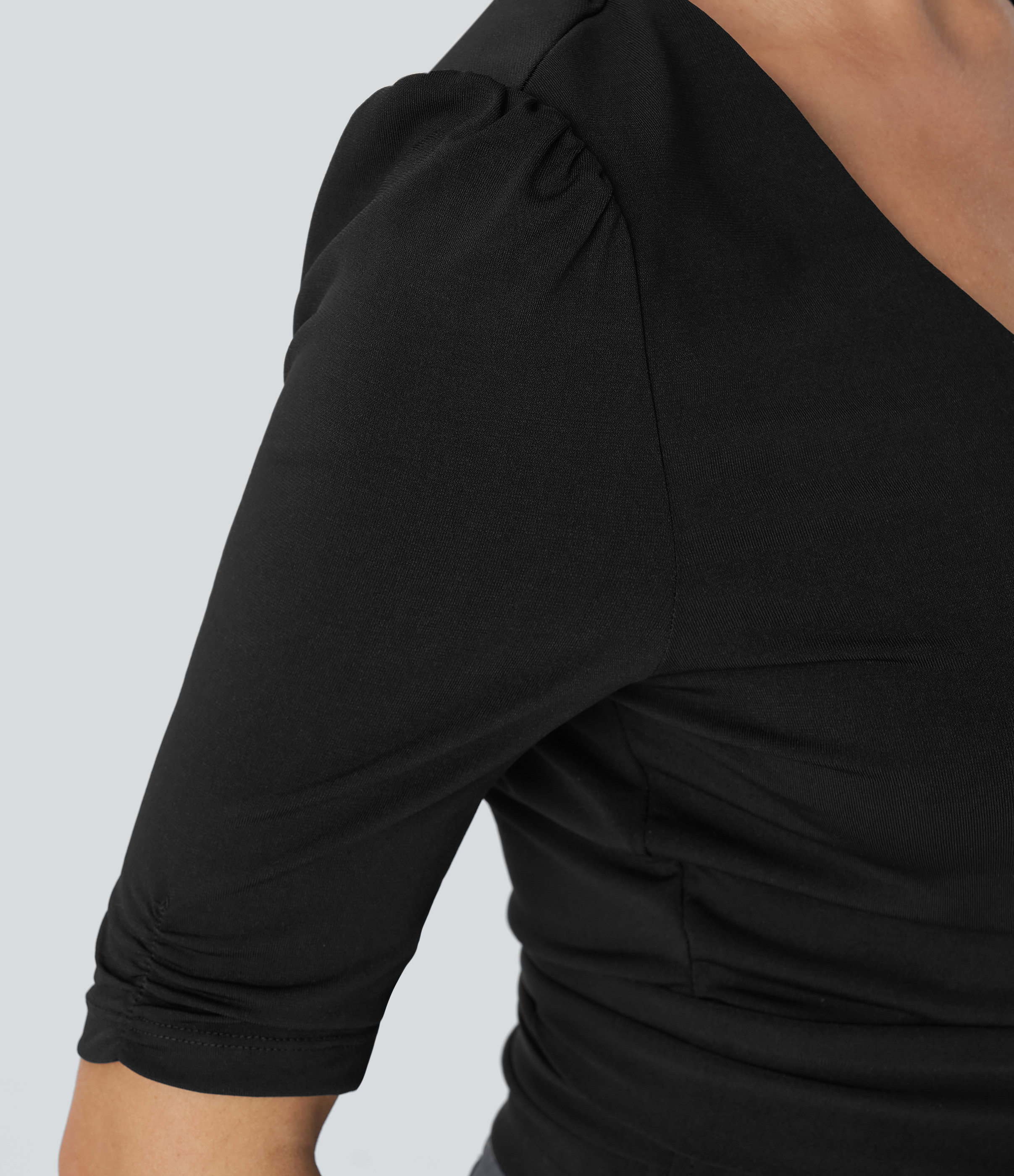 Halara V Neck Wrapped Tie Side Work Blouse  - Black - XL 