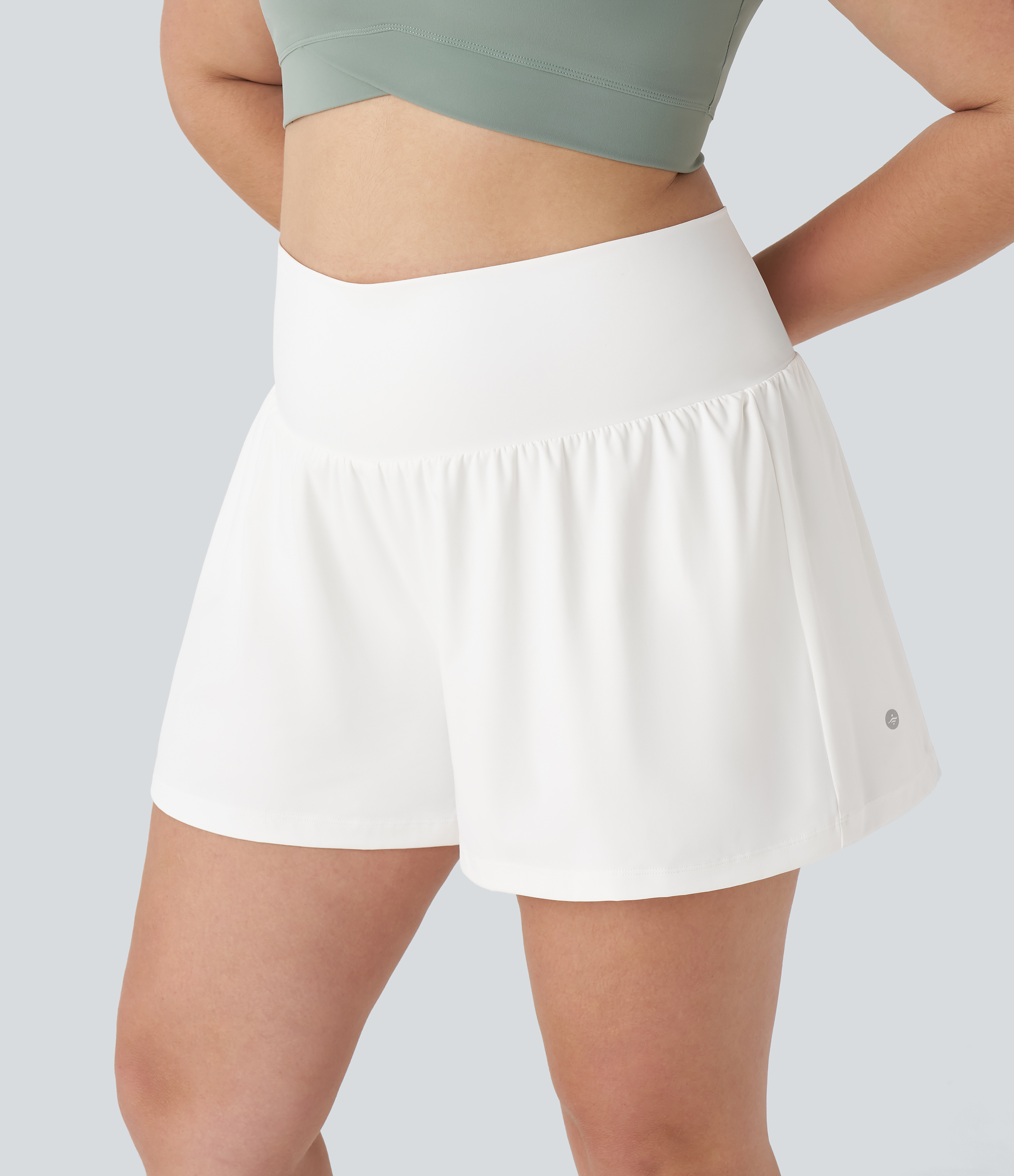 Halara Super High Waisted Back Pocket & Side Hidden Pocket 2-in-1 Yoga Plus Size Shorts 5``-Longer Length  - White - 3X(Long) 