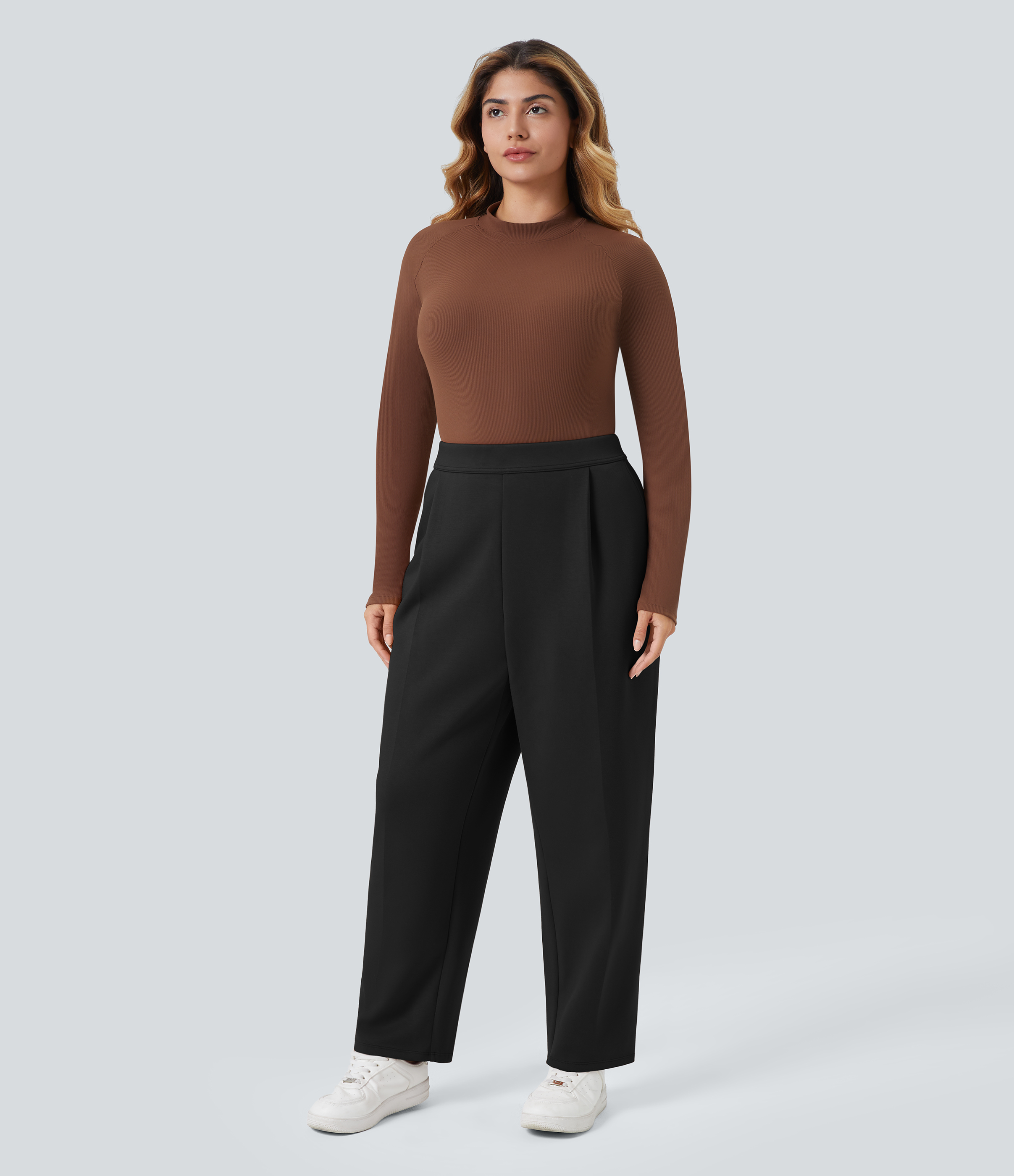 Halara High Waisted Side Pocket Tapered Work Plus Size Pants  - Black - 1X(regular) 