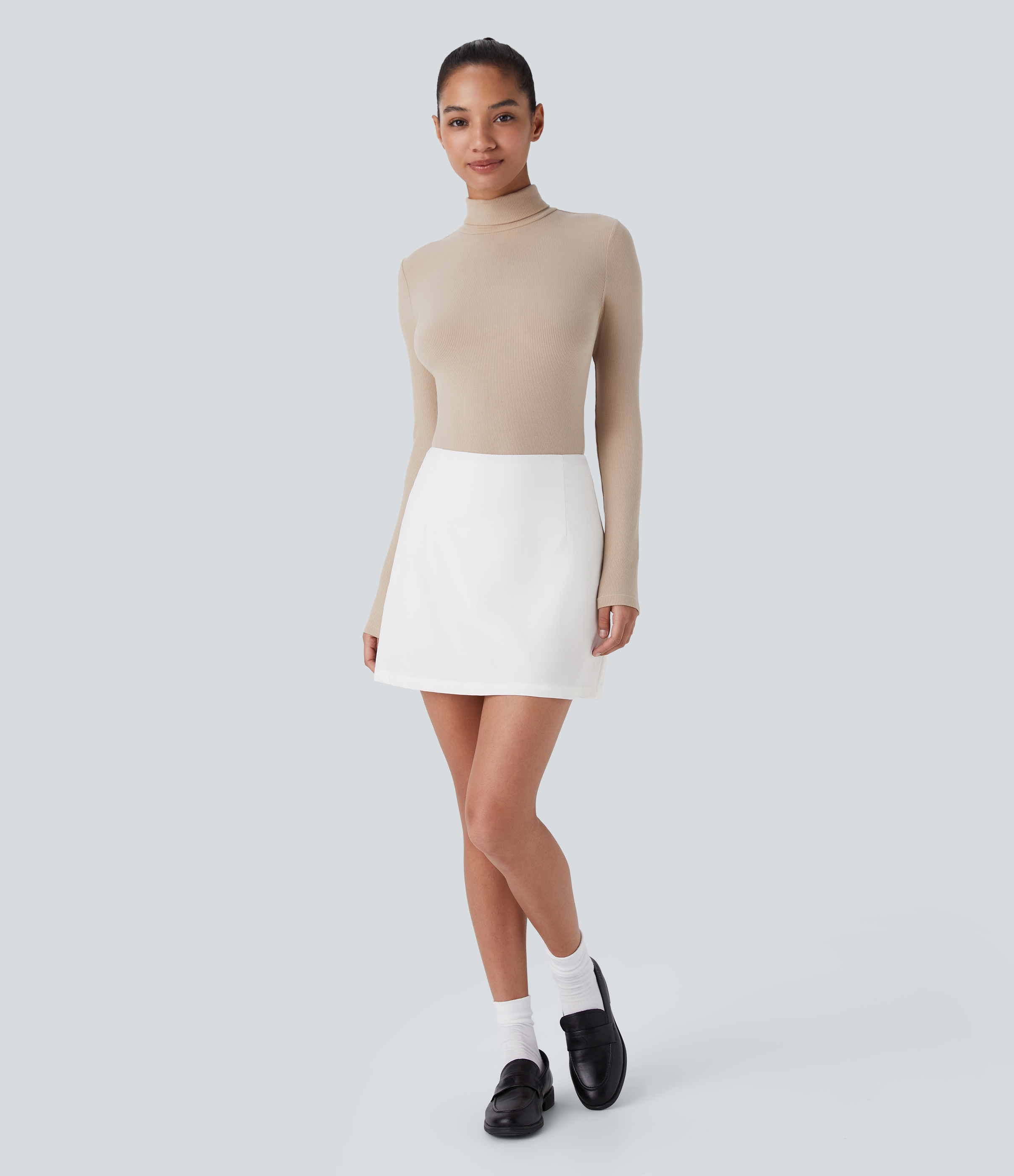 Halara High Waisted Side Invisible Zipper 2-in-1 A Line Mini Casual Skirt  - White - L 