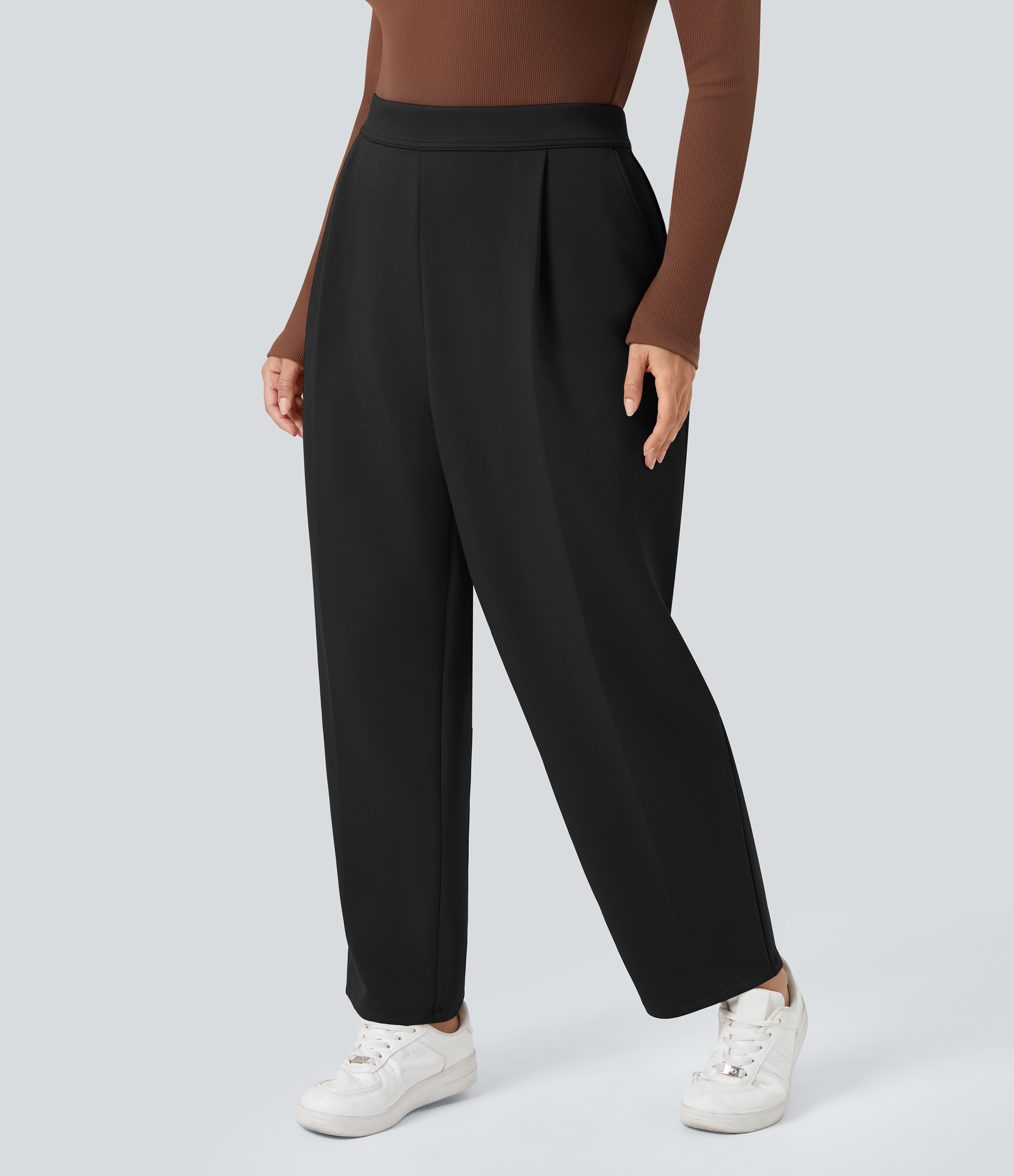 Halara High Waisted Side Pocket Tapered Work Plus Size Pants  - Black - 1X(regular) 