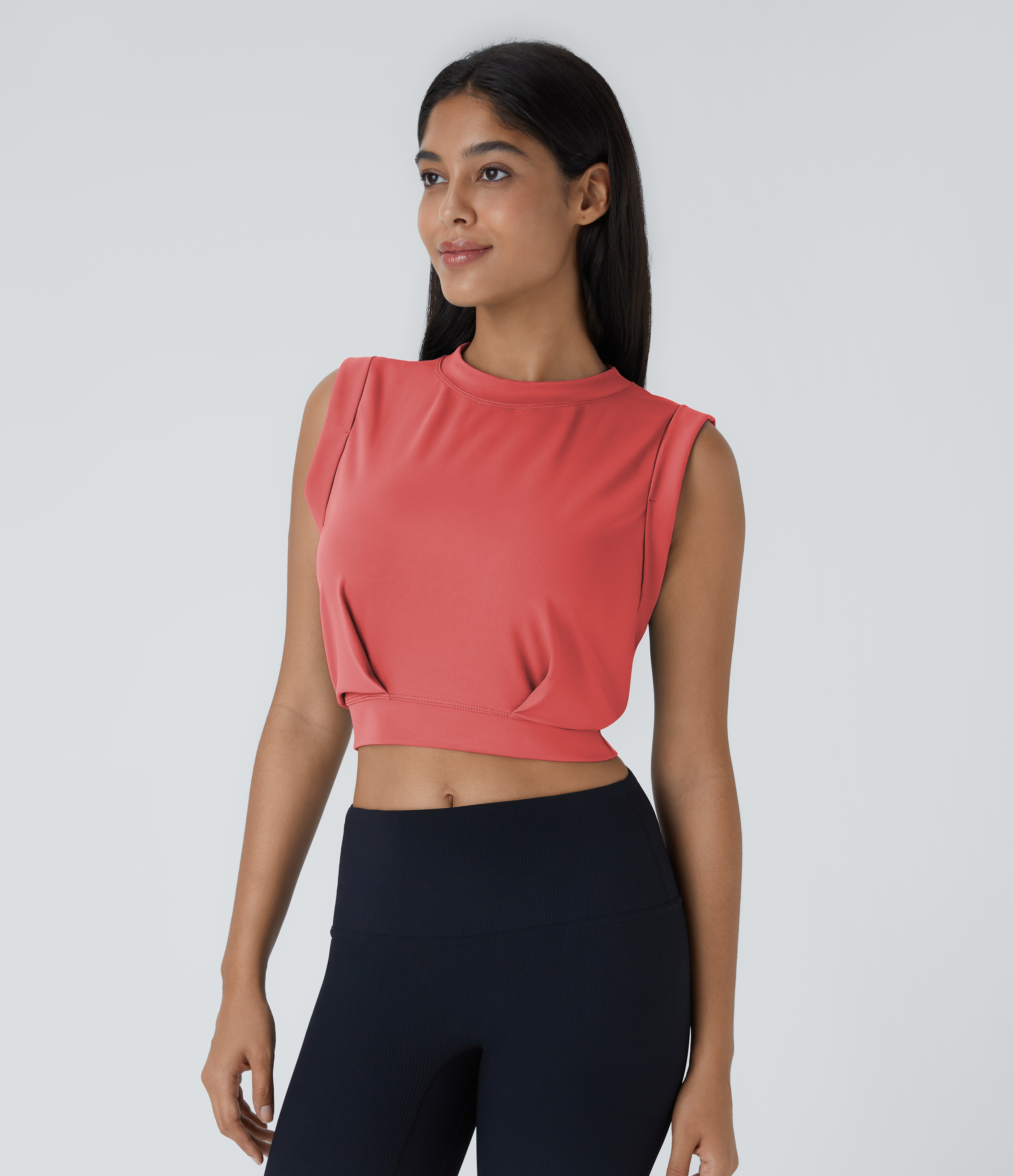 Halara Crew Neck Sleeveless Cropped Yoga Tank Top Tank Top - Georgia Peach - S golf tops halter top tunic tops sleeveless tops backless top 