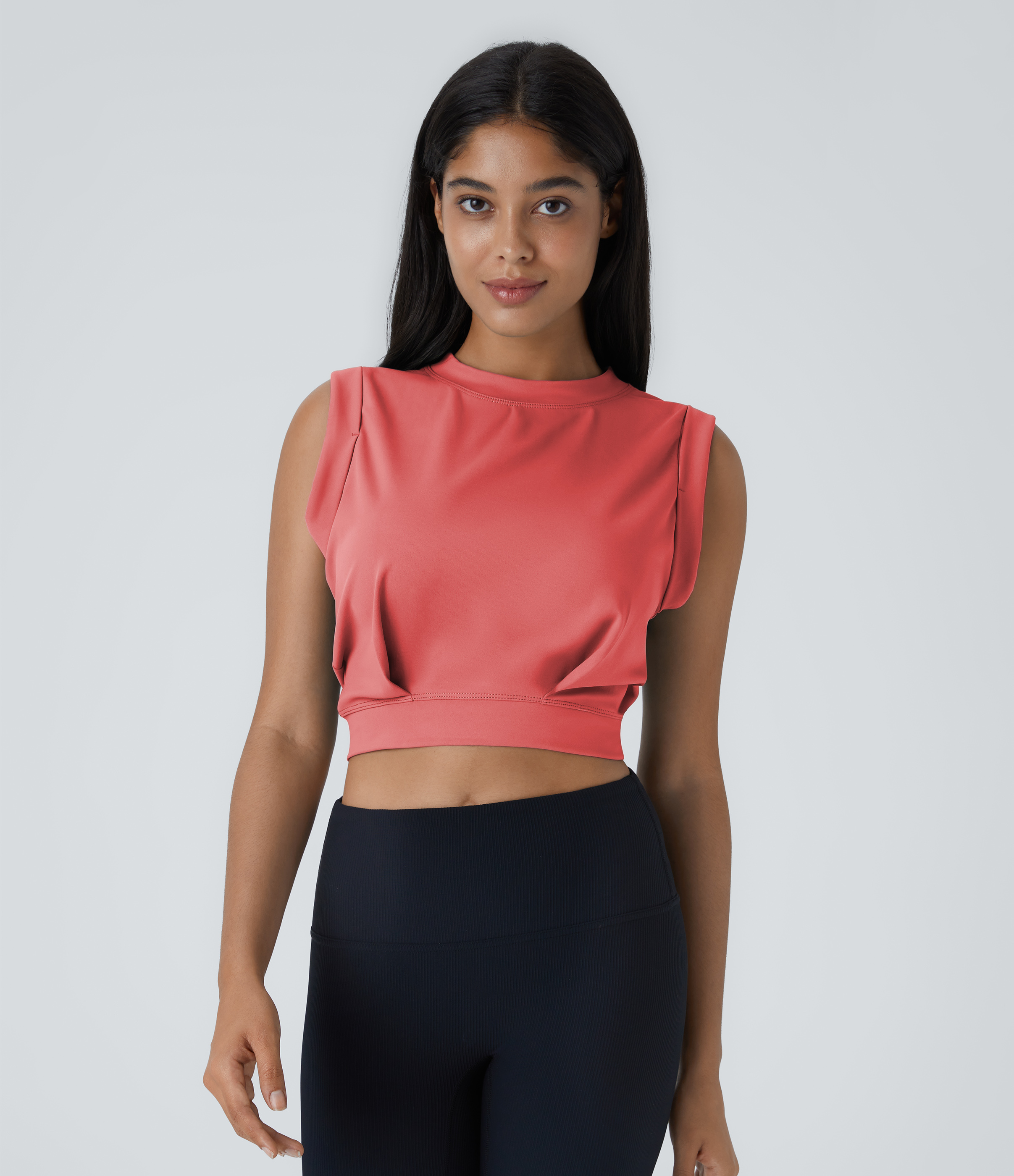 Halara Crew Neck Sleeveless Cropped Yoga Tank Top Tank Top - Georgia Peach - S golf tops halter top tunic tops sleeveless tops backless top 