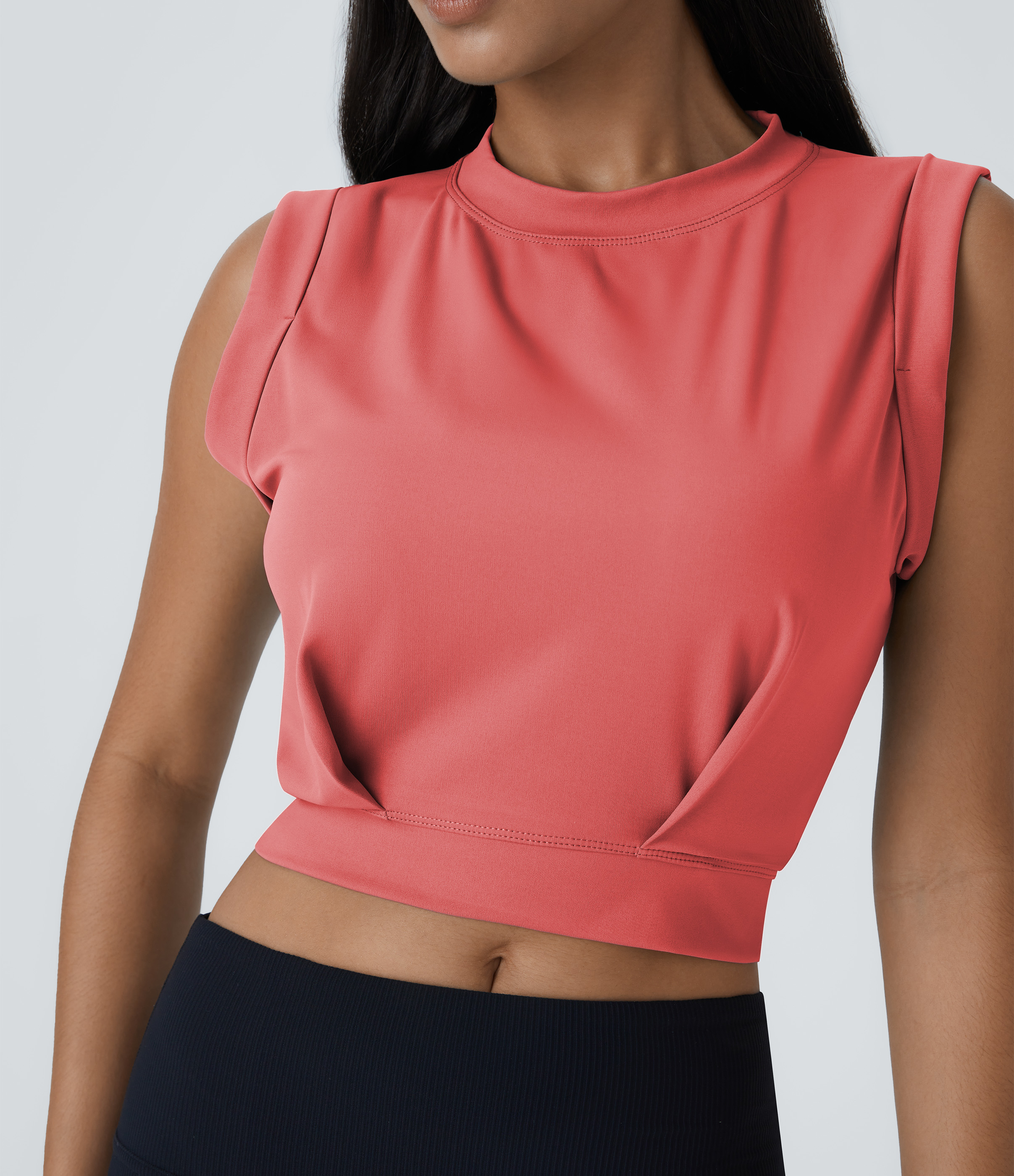 Halara Crew Neck Sleeveless Cropped Yoga Tank Top Tank Top - Georgia Peach - S golf tops halter top tunic tops sleeveless tops backless top 