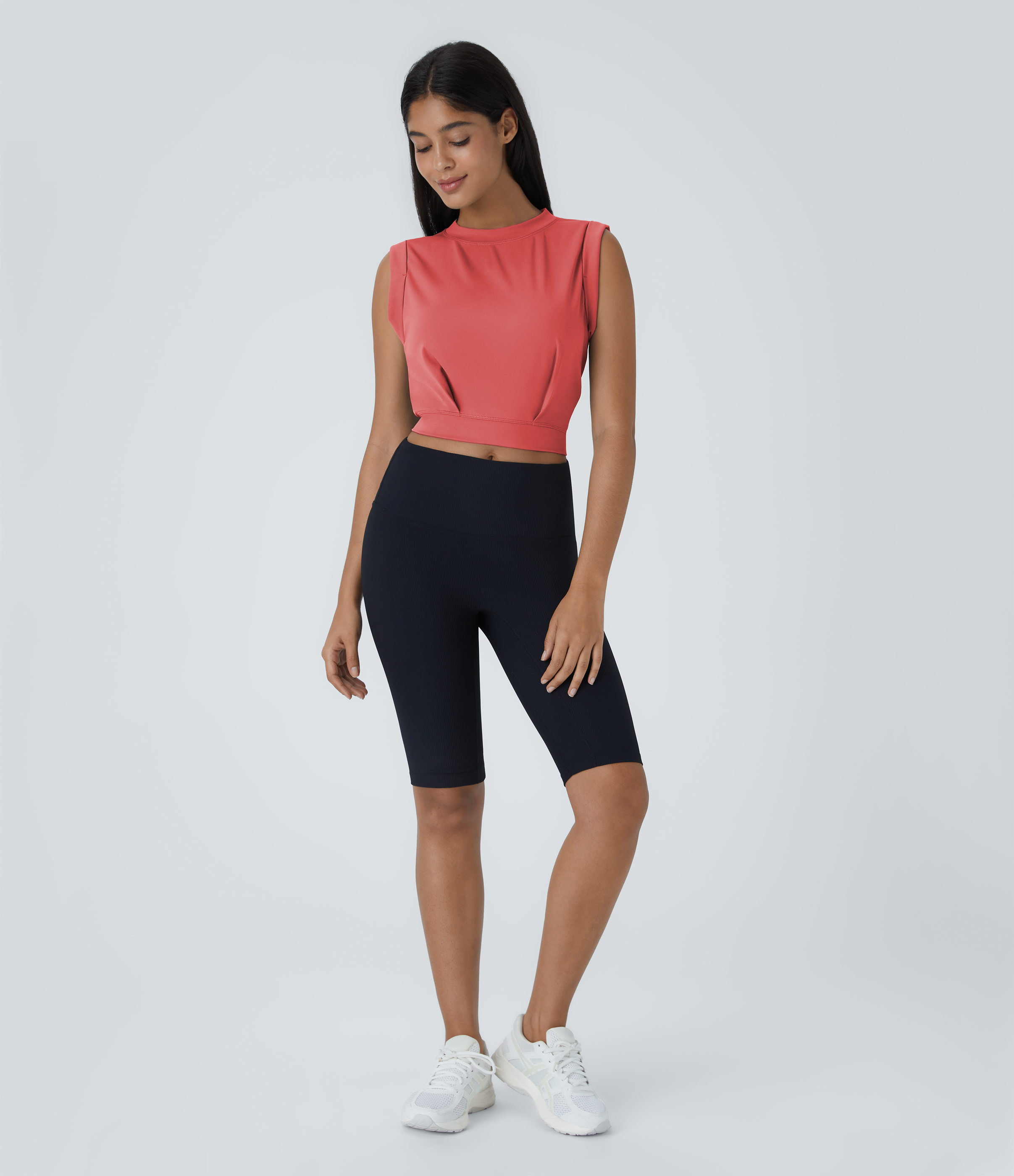 Halara Crew Neck Sleeveless Cropped Yoga Tank Top Tank Top - Georgia Peach - S golf tops halter top tunic tops sleeveless tops backless top 