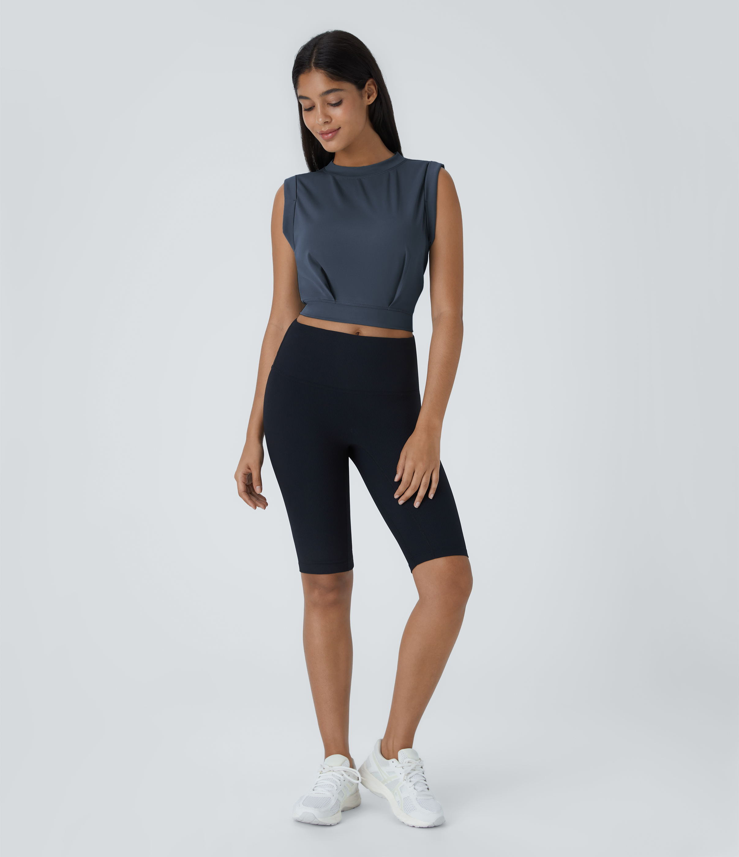 Halara Crew Neck Sleeveless Cropped Yoga Tank Top Tank Top - Deep Navy - L golf tops halter top tunic tops sleeveless tops backless top 