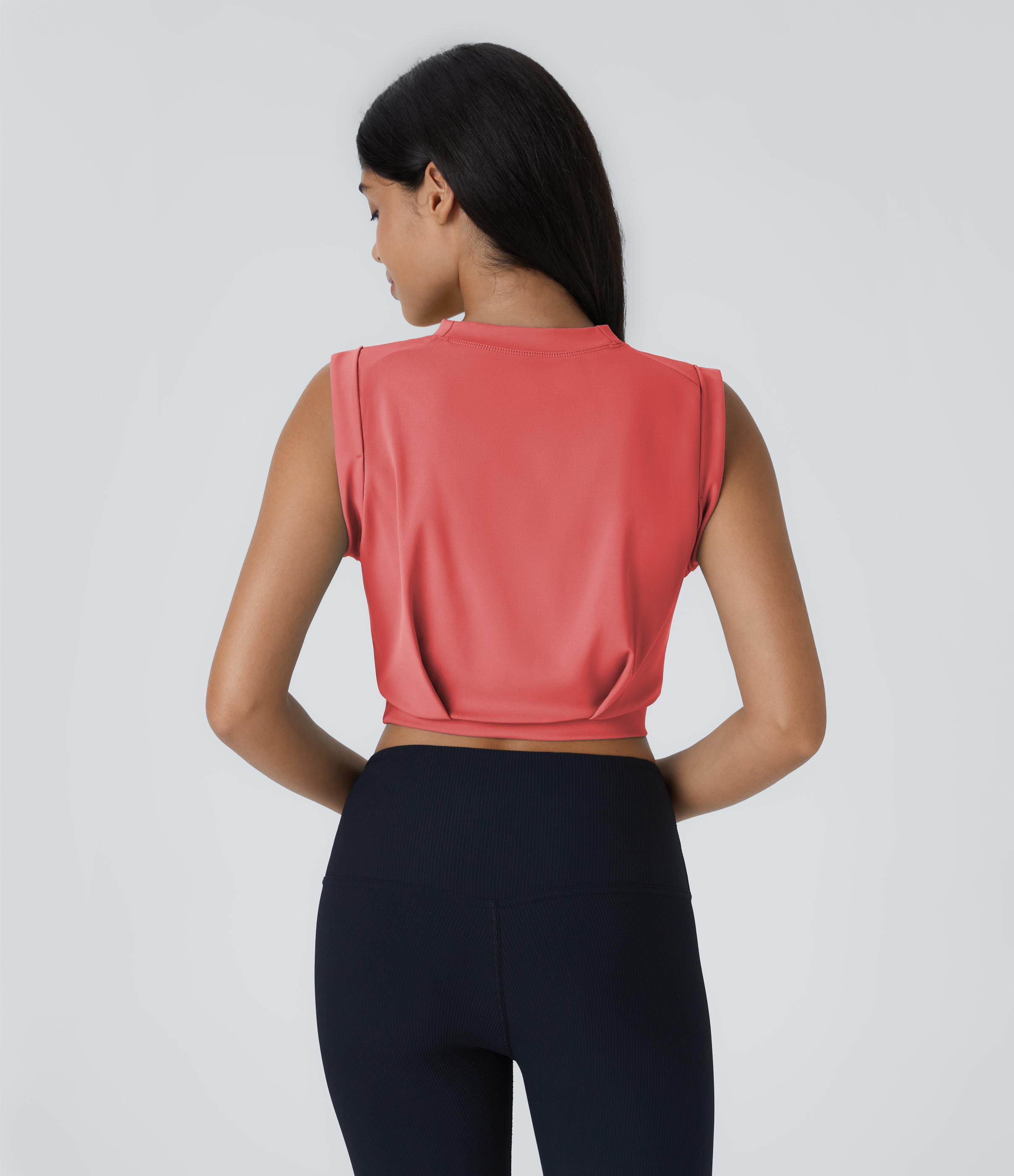 Halara Crew Neck Sleeveless Cropped Yoga Tank Top Tank Top - Georgia Peach - S golf tops halter top tunic tops sleeveless tops backless top 